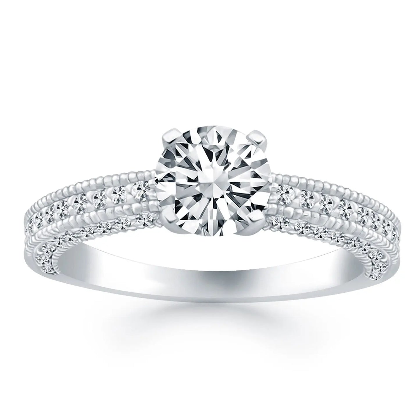14k White Gold Diamond Micropave Milgrain Engagement Ring RCJ Rings CELESTIA LUXE JEWELLERS