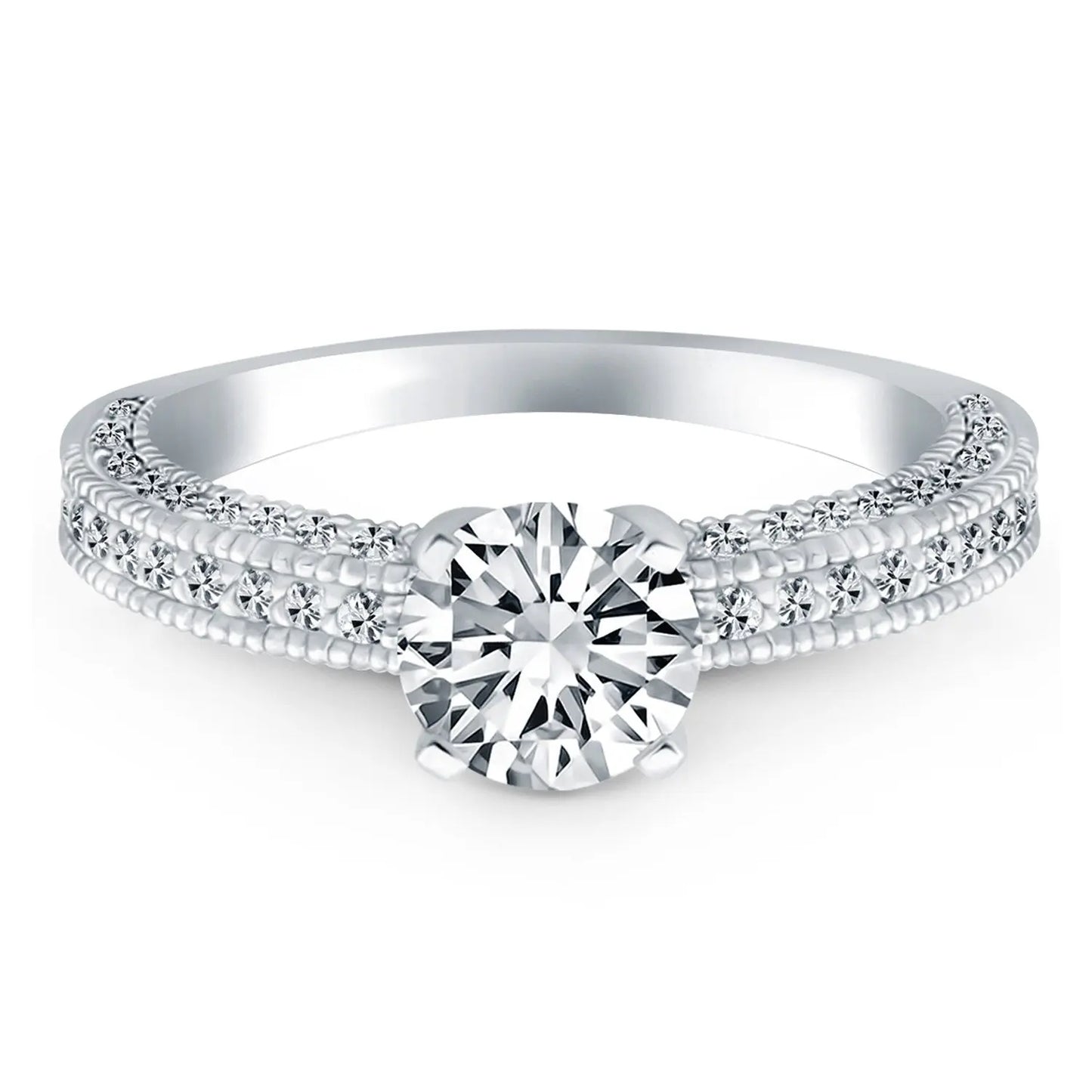 14k White Gold Diamond Micropave Milgrain Engagement Ring RCJ Rings CELESTIA LUXE JEWELLERS