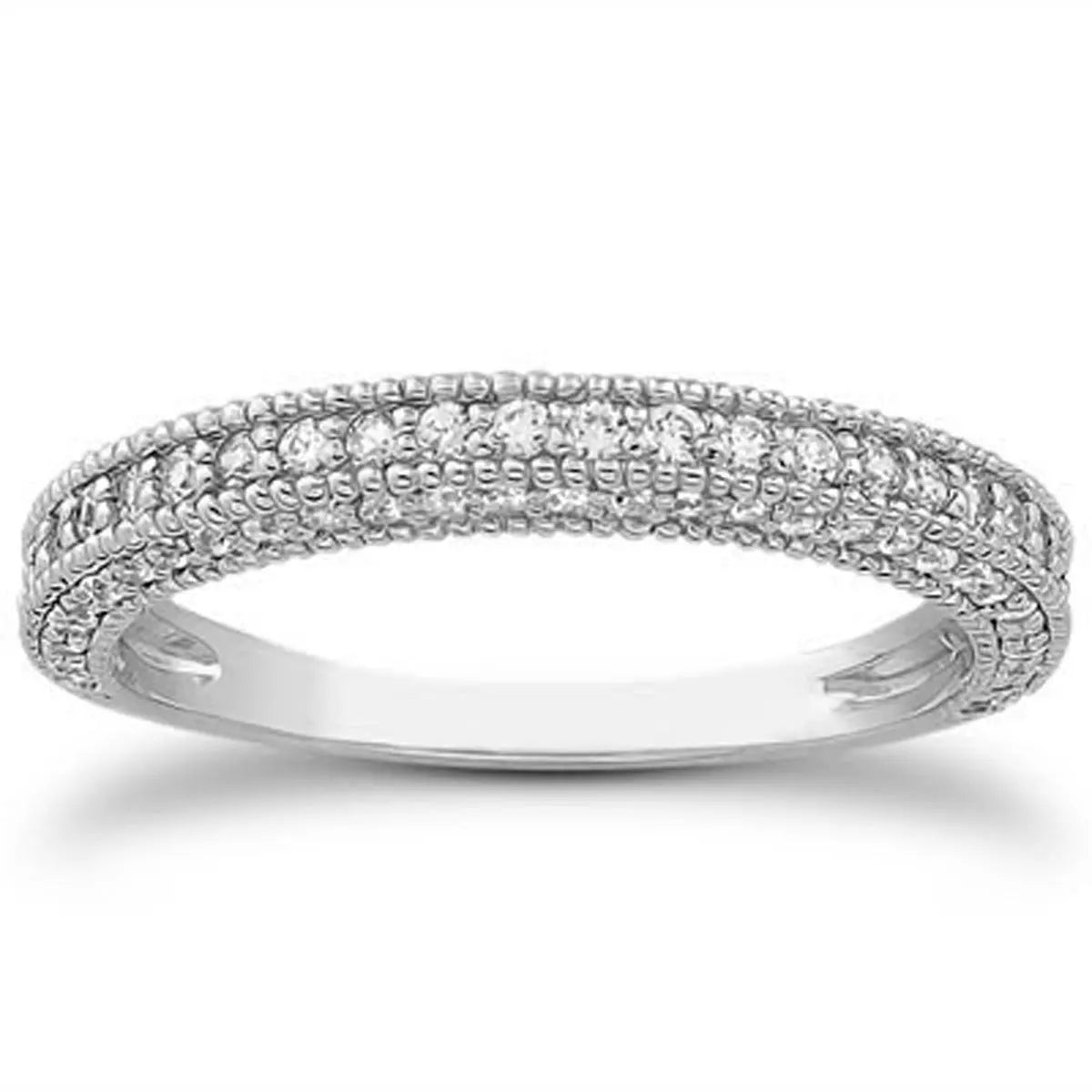 14k White Gold Fancy Pave Diamond Milgrain Textured Wedding Ring Band RCJ Rings CELESTIA LUXE JEWELLERS