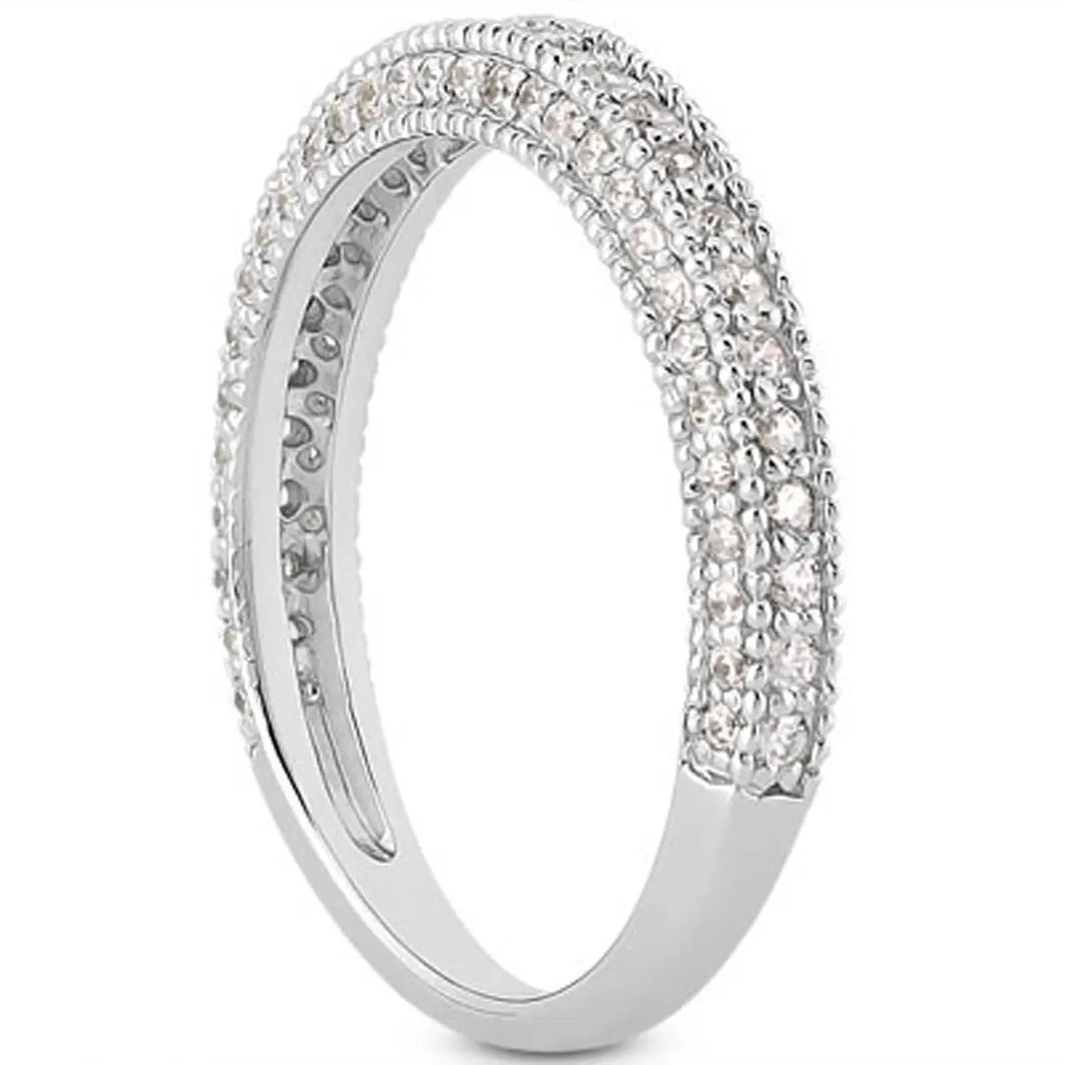 14k White Gold Fancy Pave Diamond Milgrain Textured Wedding Ring Band RCJ Rings CELESTIA LUXE JEWELLERS