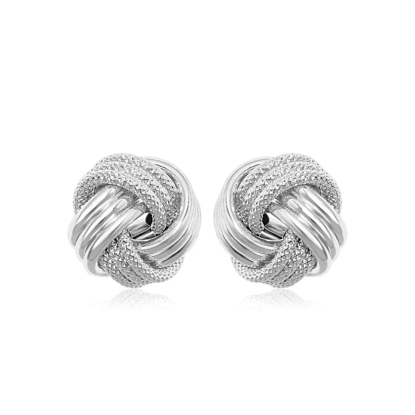 14k White Gold Love Knot with Ridge Texture Earrings RCJ Earrings CELESTIA LUXE JEWELLERS