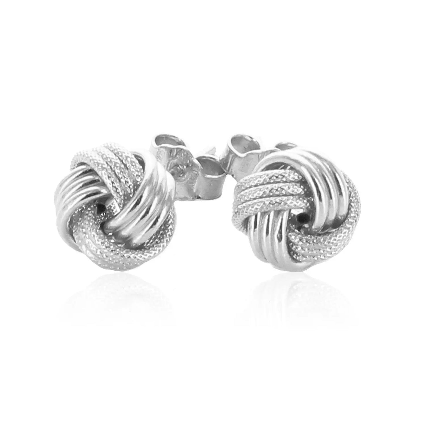 14k White Gold Love Knot with Ridge Texture Earrings RCJ Earrings CELESTIA LUXE JEWELLERS