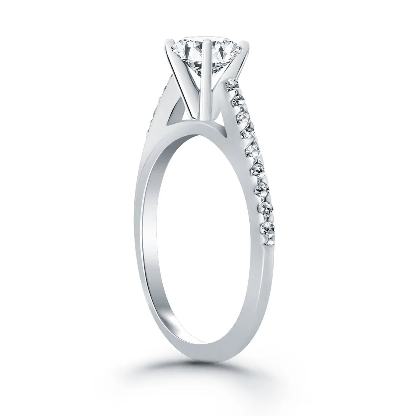 14k White Gold Micro Prong Diamond Cathedral Engagement Ring RCJ Rings CELESTIA LUXE JEWELLERS
