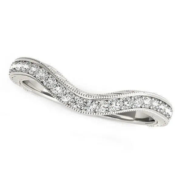 14k White Gold Milgrained Baroque Curved Diamond Wedding Ring (1/6 cttw) RCJ Rings CELESTIA LUXE JEWELLERS