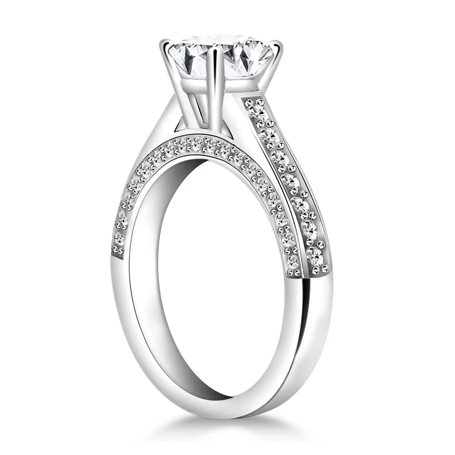 14k White Gold Pave Diamond Cathedral Engagement Ring RCJ Rings CELESTIA LUXE JEWELLERS