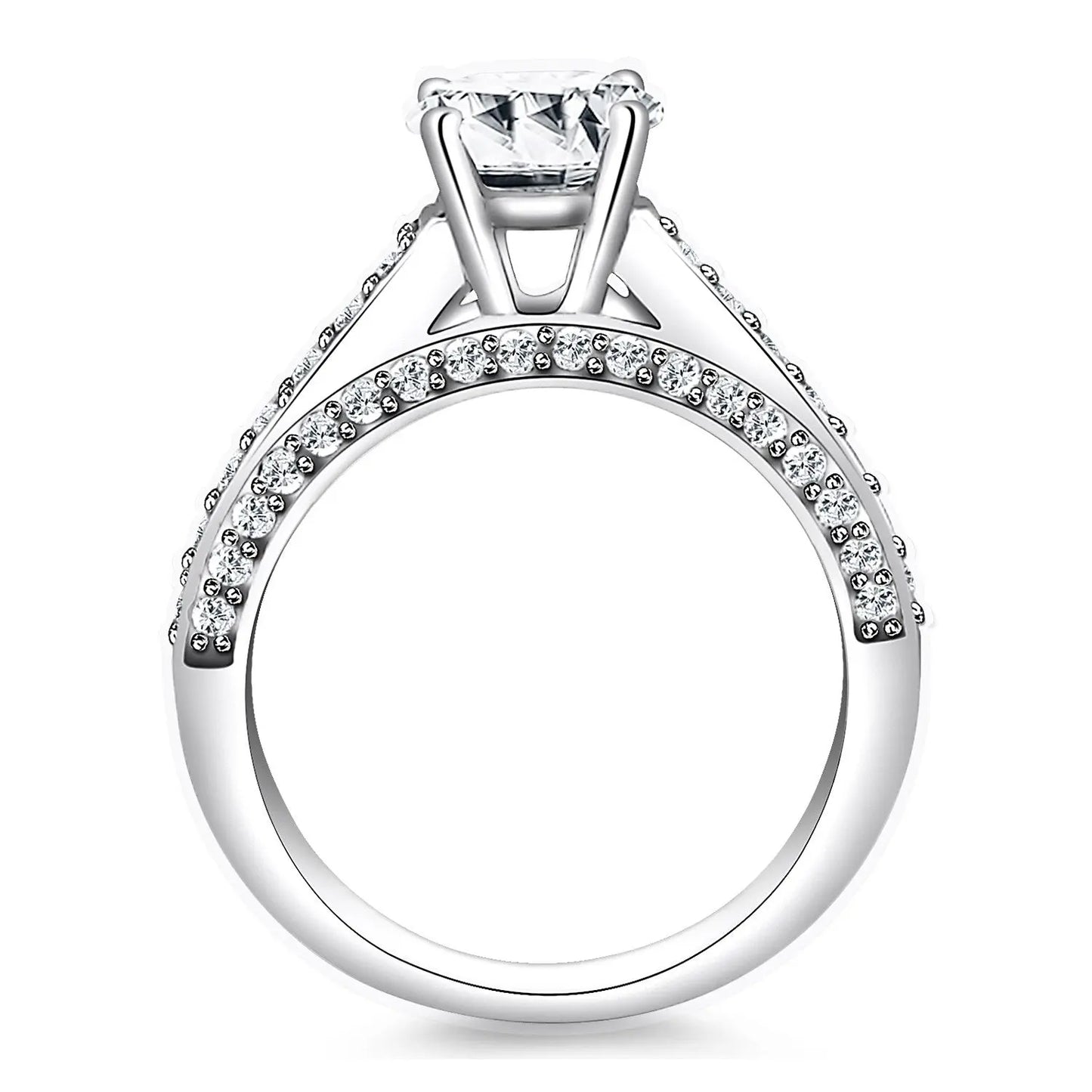 14k White Gold Pave Diamond Cathedral Engagement Ring RCJ Rings CELESTIA LUXE JEWELLERS