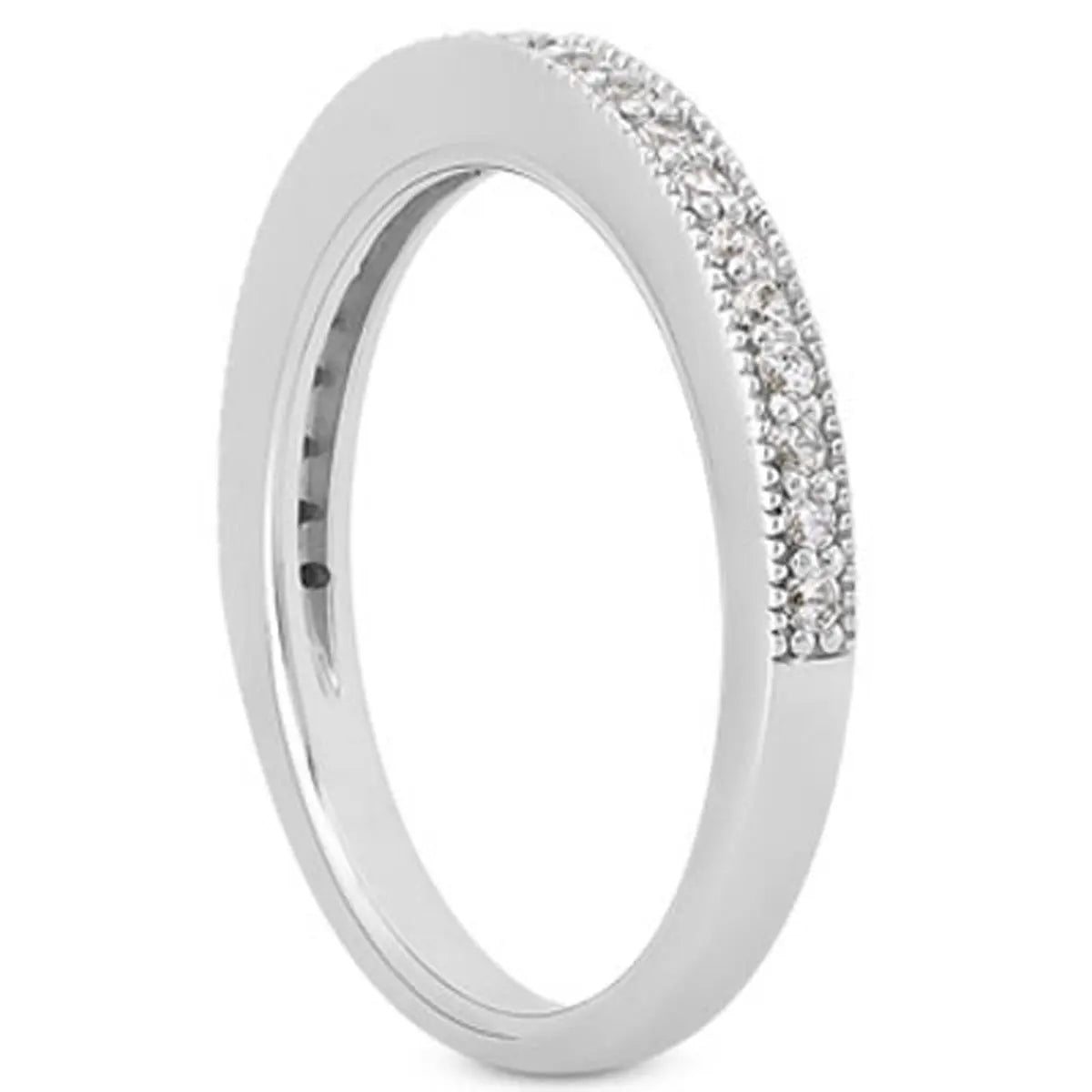 14k White Gold Pave Diamond Milgrain Wedding Ring Band Set 1/2 Around RCJ Rings CELESTIA LUXE JEWELLERS