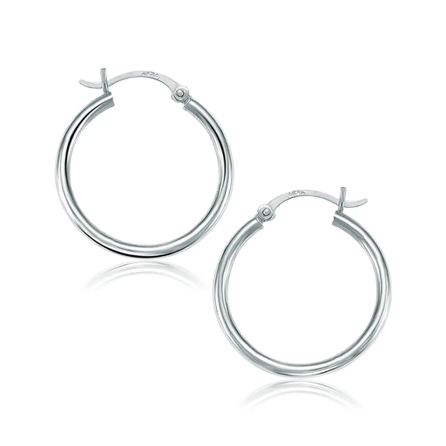 14k White Gold Polished Hoop Earrings (2x25mm) RCJ Earrings CELESTIA LUXE JEWELLERS