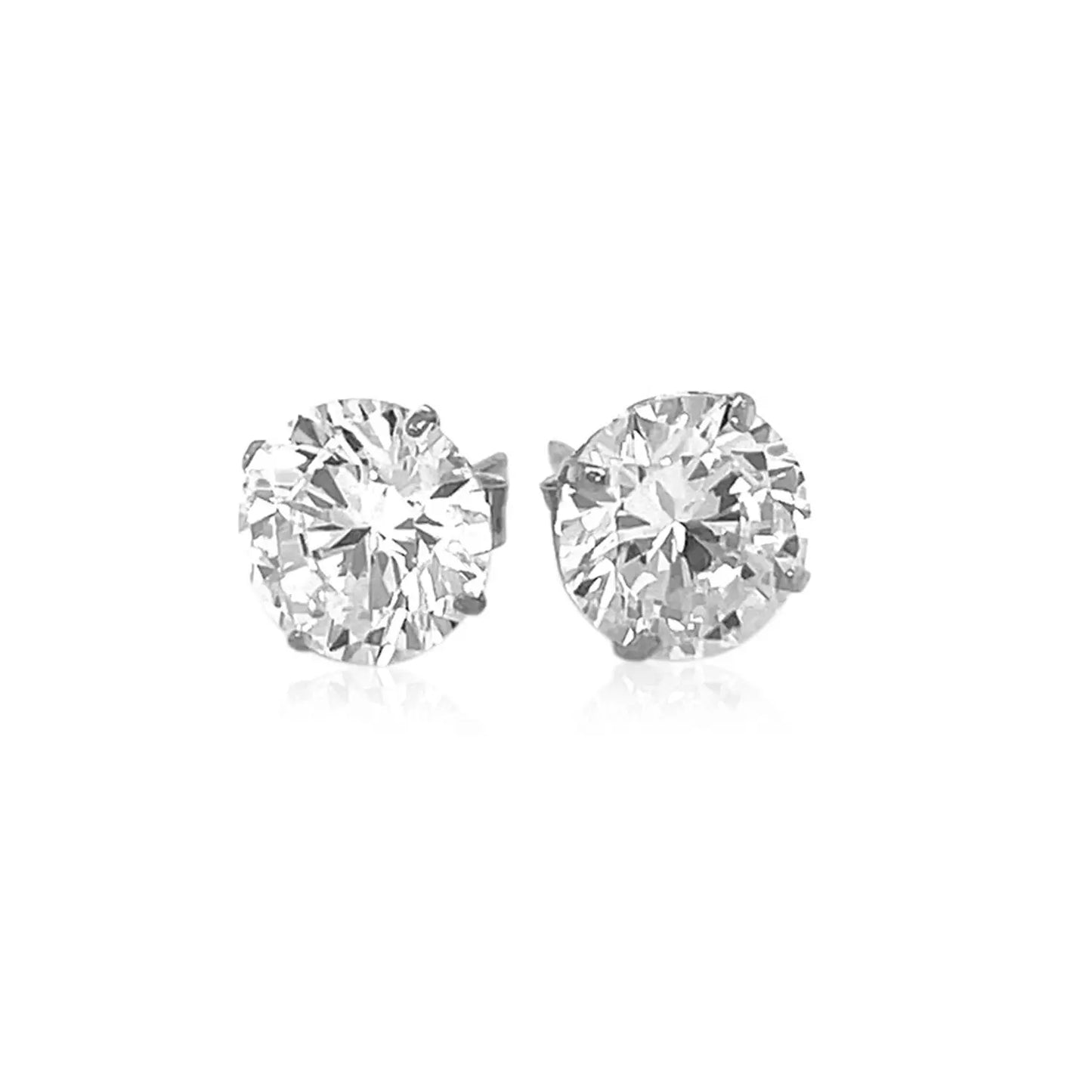 14k White Gold Round CZ Stud Earrings(8mm) RCJ Earrings CELESTIA LUXE JEWELLERS
