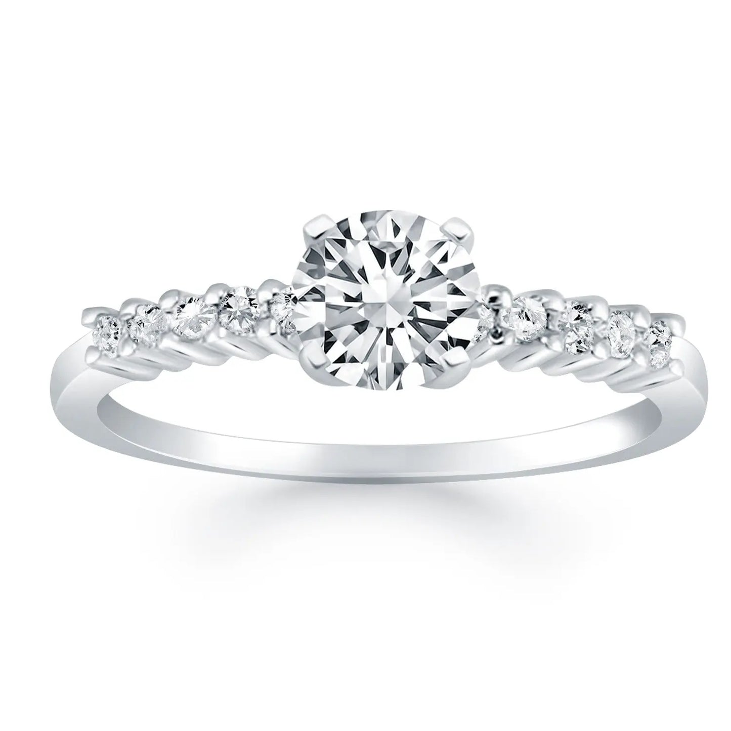 14k White Gold Shared Prong Accent Diamond Engagement Ring RCJ Rings CELESTIA LUXE JEWELLERS