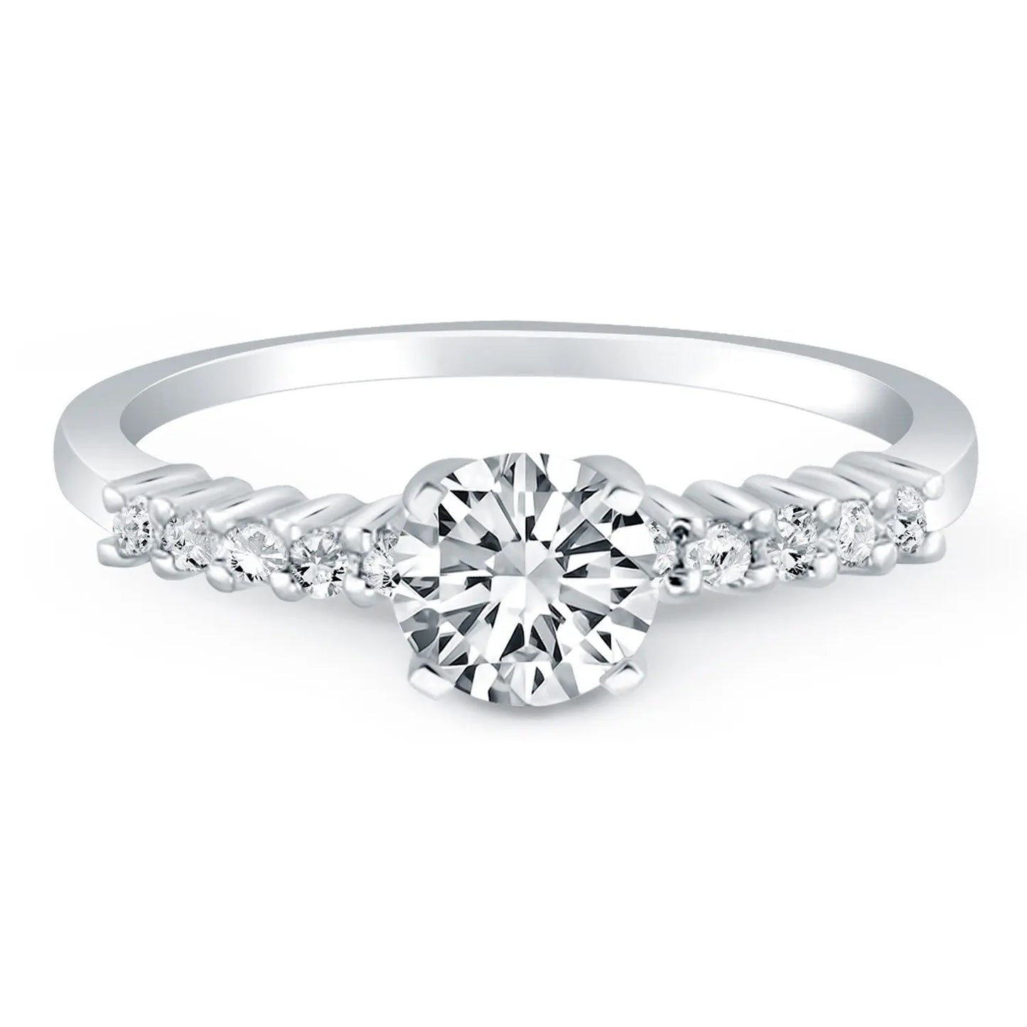 14k White Gold Shared Prong Accent Diamond Engagement Ring RCJ Rings CELESTIA LUXE JEWELLERS