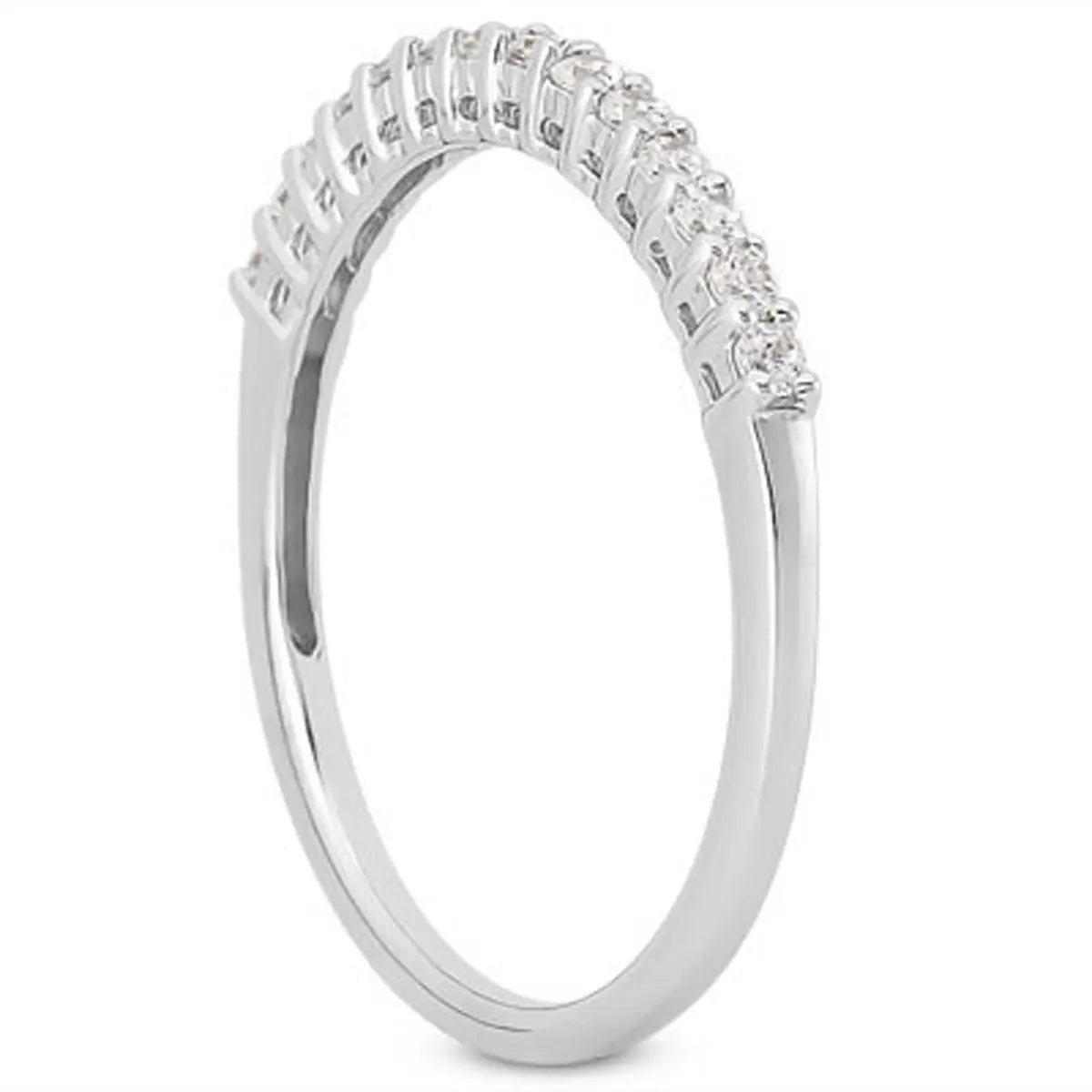 14k White Gold Shared Prong Diamond Wedding Ring Band with Airline Gallery RCJ Rings CELESTIA LUXE JEWELLERS