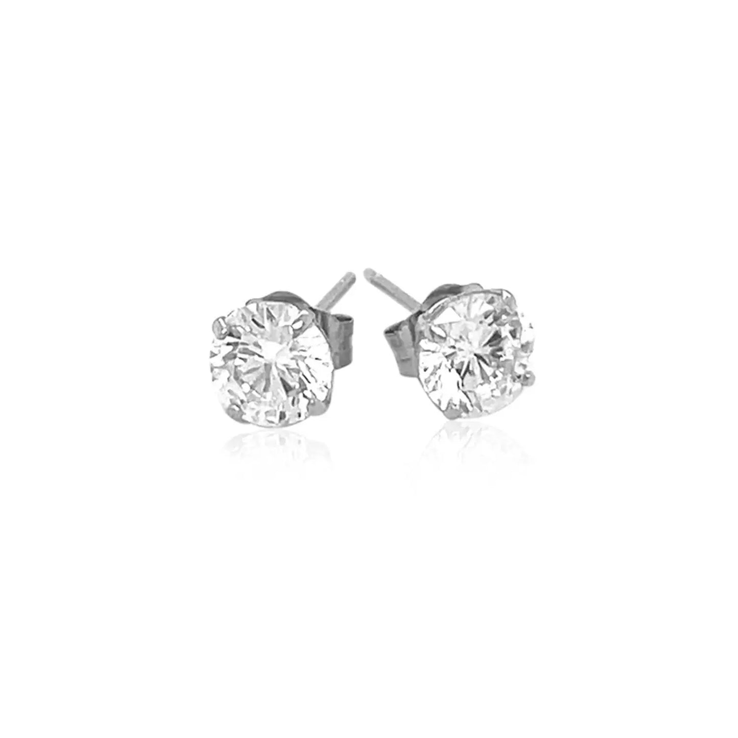 14k White Gold Stud Earrings with White Hue Faceted Cubic Zirconia(5mm) RCJ Earrings CELESTIA LUXE JEWELLERS
