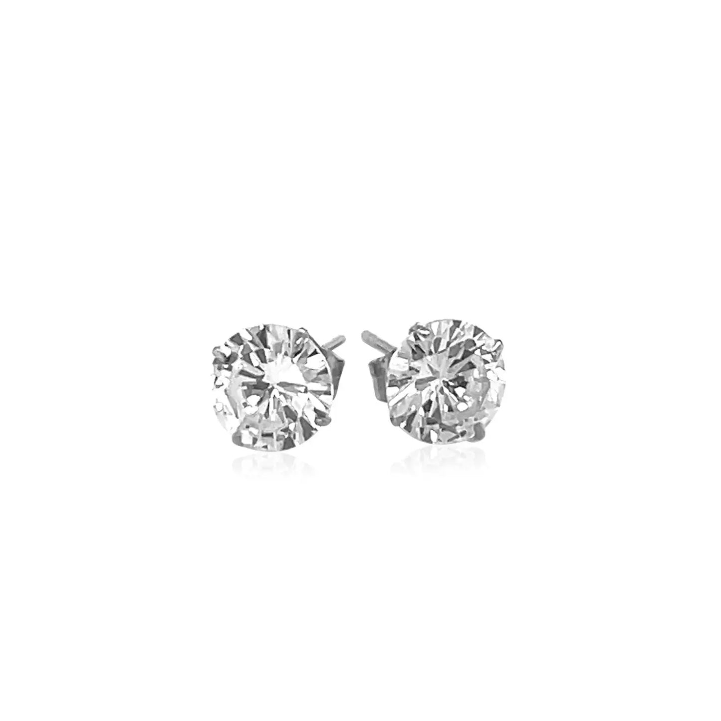 14k White Gold Stud Earrings with White Hue Faceted Cubic Zirconia(6mm) RCJ Earrings CELESTIA LUXE JEWELLERS