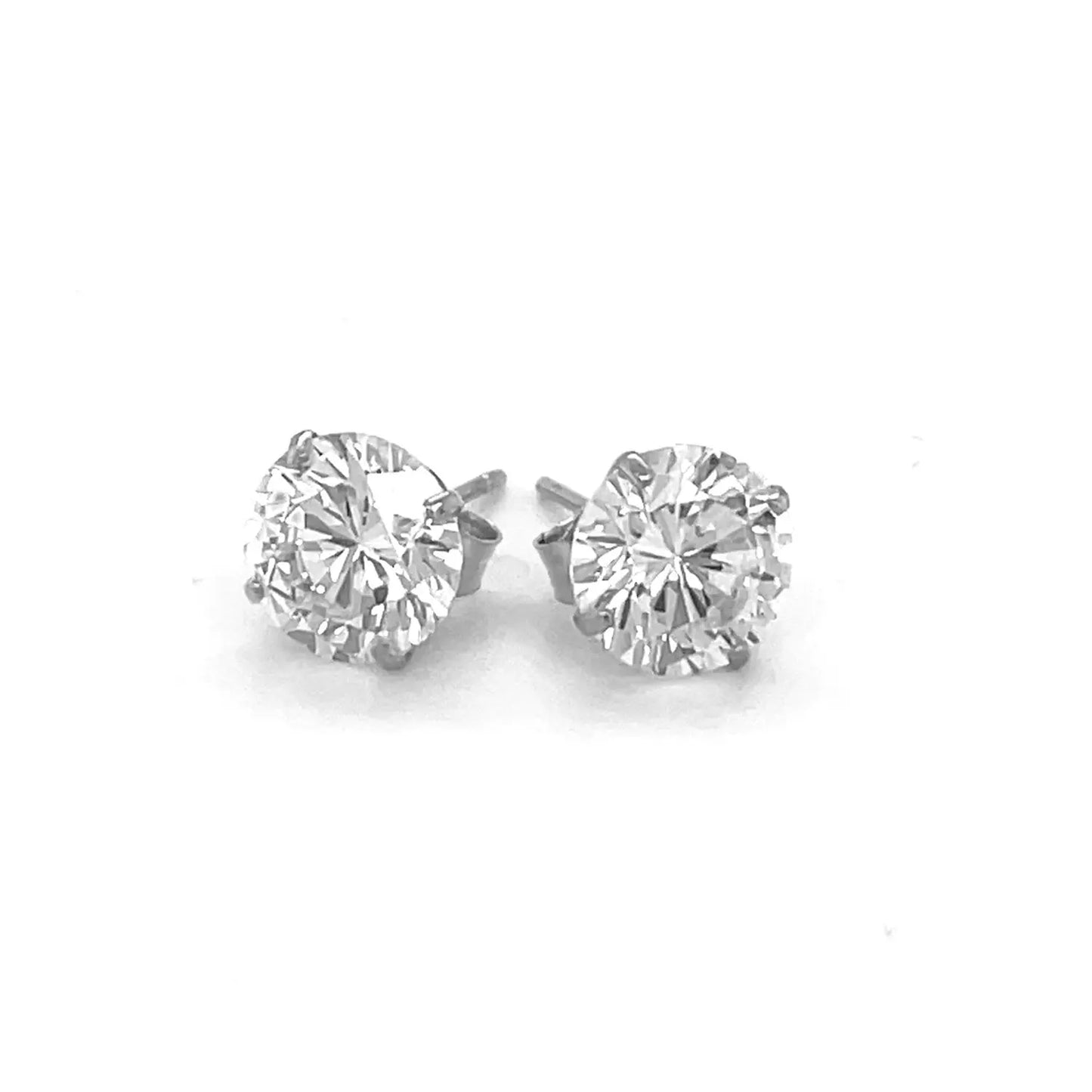 14k White Gold Stud Earrings with White Hue Faceted Cubic Zirconia(7mm) RCJ Earrings CELESTIA LUXE JEWELLERS