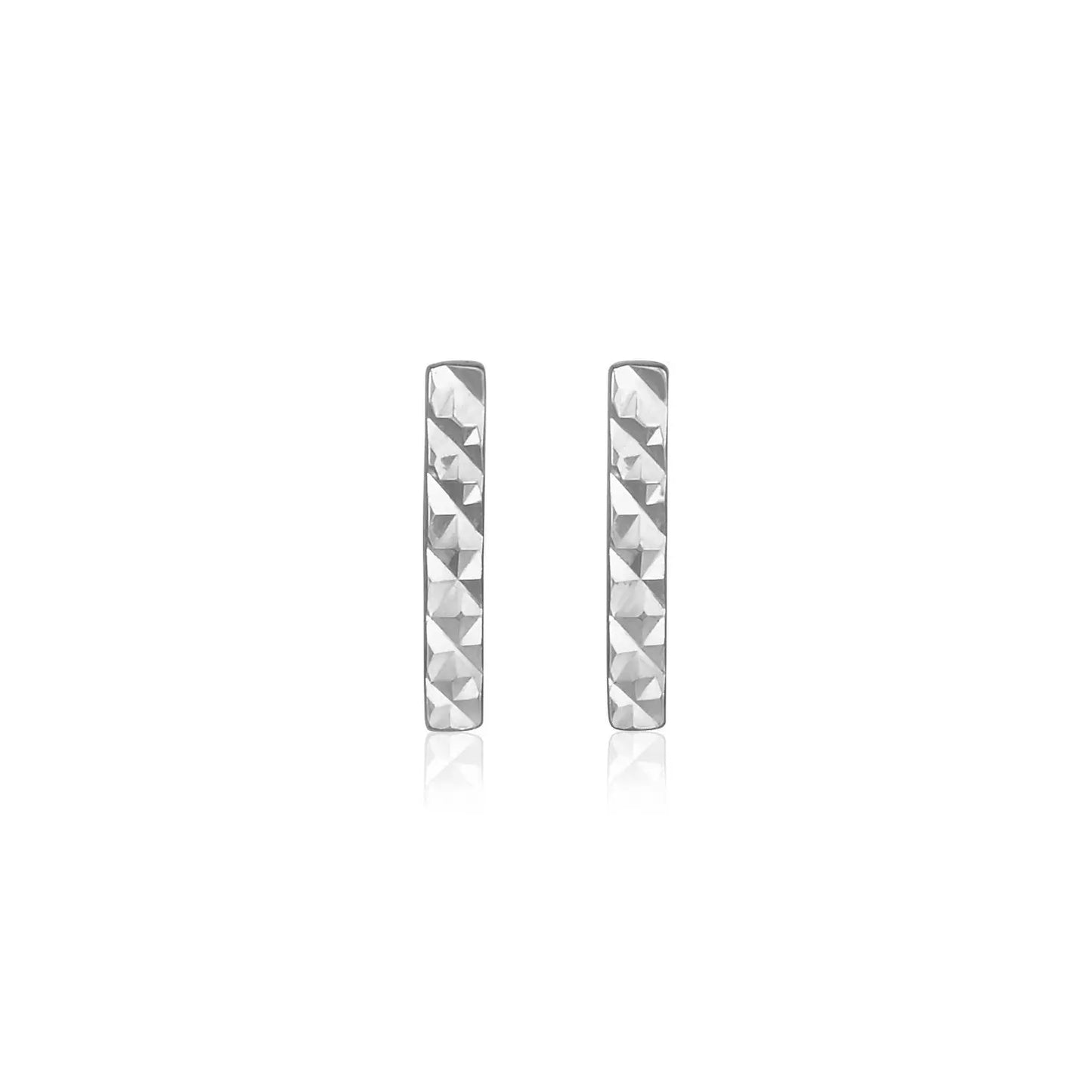 14k White Gold Textured Bar Earrings RCJ Earrings CELESTIA LUXE JEWELLERS