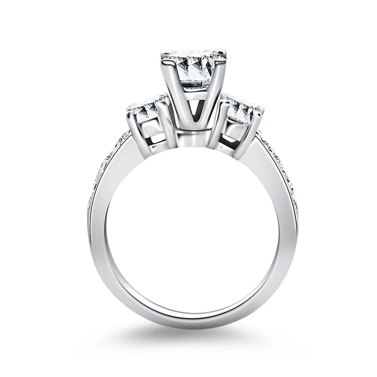 14k White Gold Three Stone Engagement Ring with Diamond Band RCJ Rings CELESTIA LUXE JEWELLERS