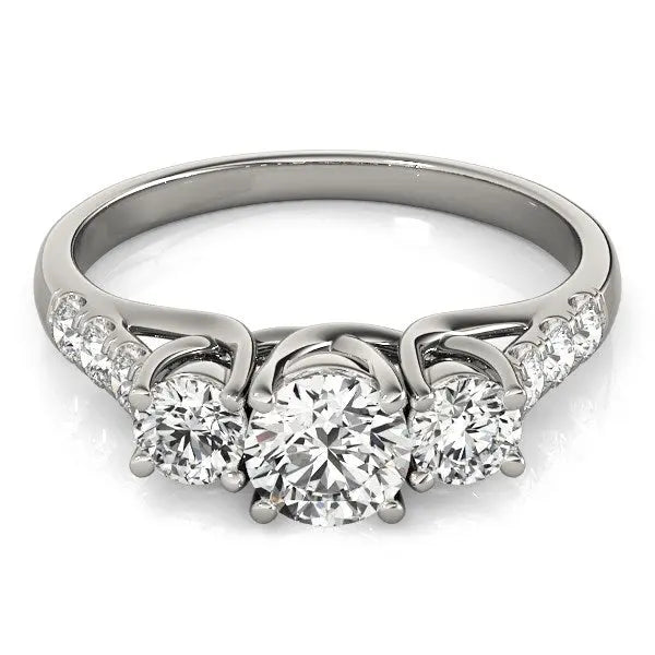 14k White Gold Trellis Set 3 Stone Round Diamond Engagement Ring (1 1/8 cttw) RCJ Rings CELESTIA LUXE JEWELLERS