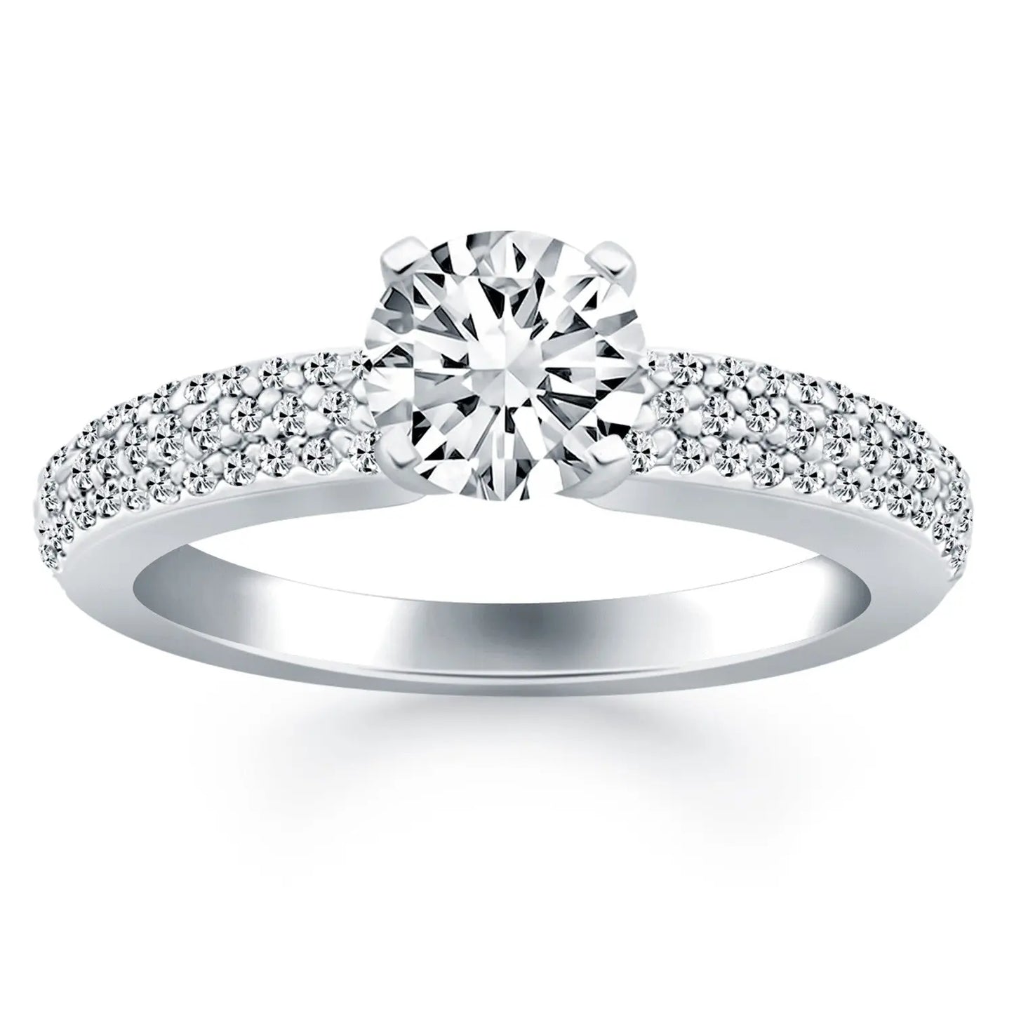 14k White Gold Triple Row Pave Diamond Engagement Ring RCJ Rings CELESTIA LUXE JEWELLERS