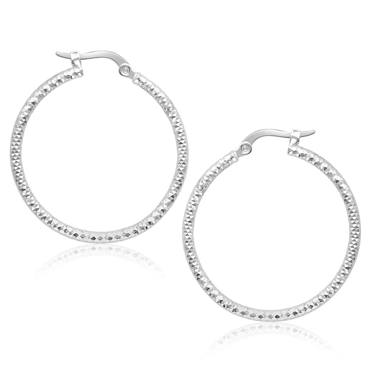 14k White Gold Tube Textured Round Hoop Earrings(1.5x25mm) RCJ Earrings CELESTIA LUXE JEWELLERS
