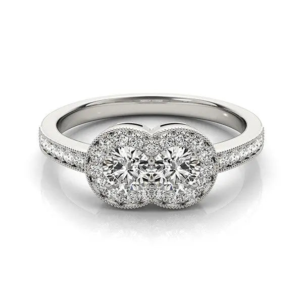14k White Gold Two Stone Diamond Halo Ring (3/4 cttw) RCJ Rings CELESTIA LUXE JEWELLERS