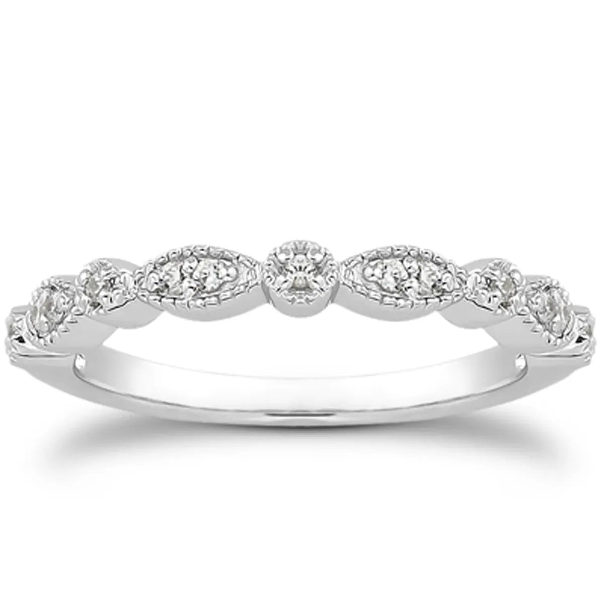 14k White Gold Vintage Look Fancy Pave Diamond Milgrain Wedding Ring Band RCJ Rings CELESTIA LUXE JEWELLERS