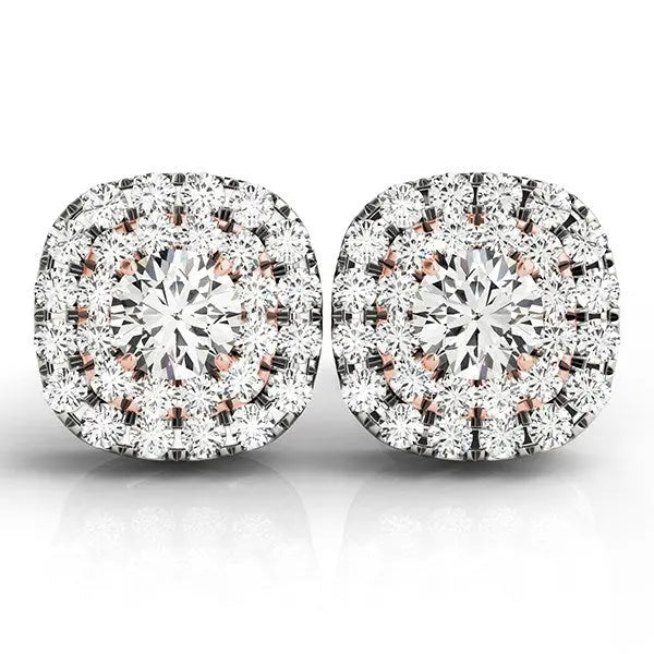 14k White and Rose Gold Cushion Shape Halo Diamond Earrings (3/4 cttw) RCJ Earrings CELESTIA LUXE JEWELLERS