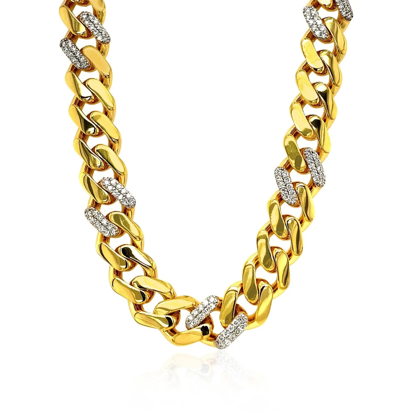 14k Yellow Gold 18 inch Polished Curb Chain Necklace with Diamonds RCJ Necklaces CELESTIA LUXE JEWELLERS