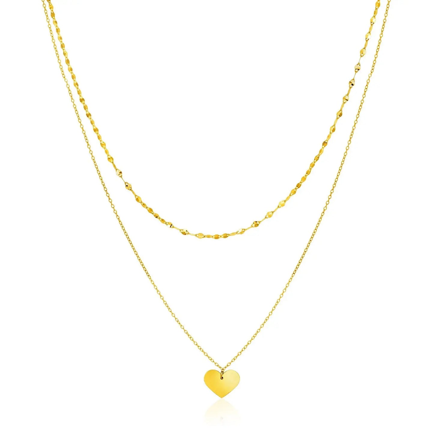 14k Yellow Gold 18 inch Two Strand Necklace with Heart Pendant RCJ Necklaces CELESTIA LUXE JEWELLERS