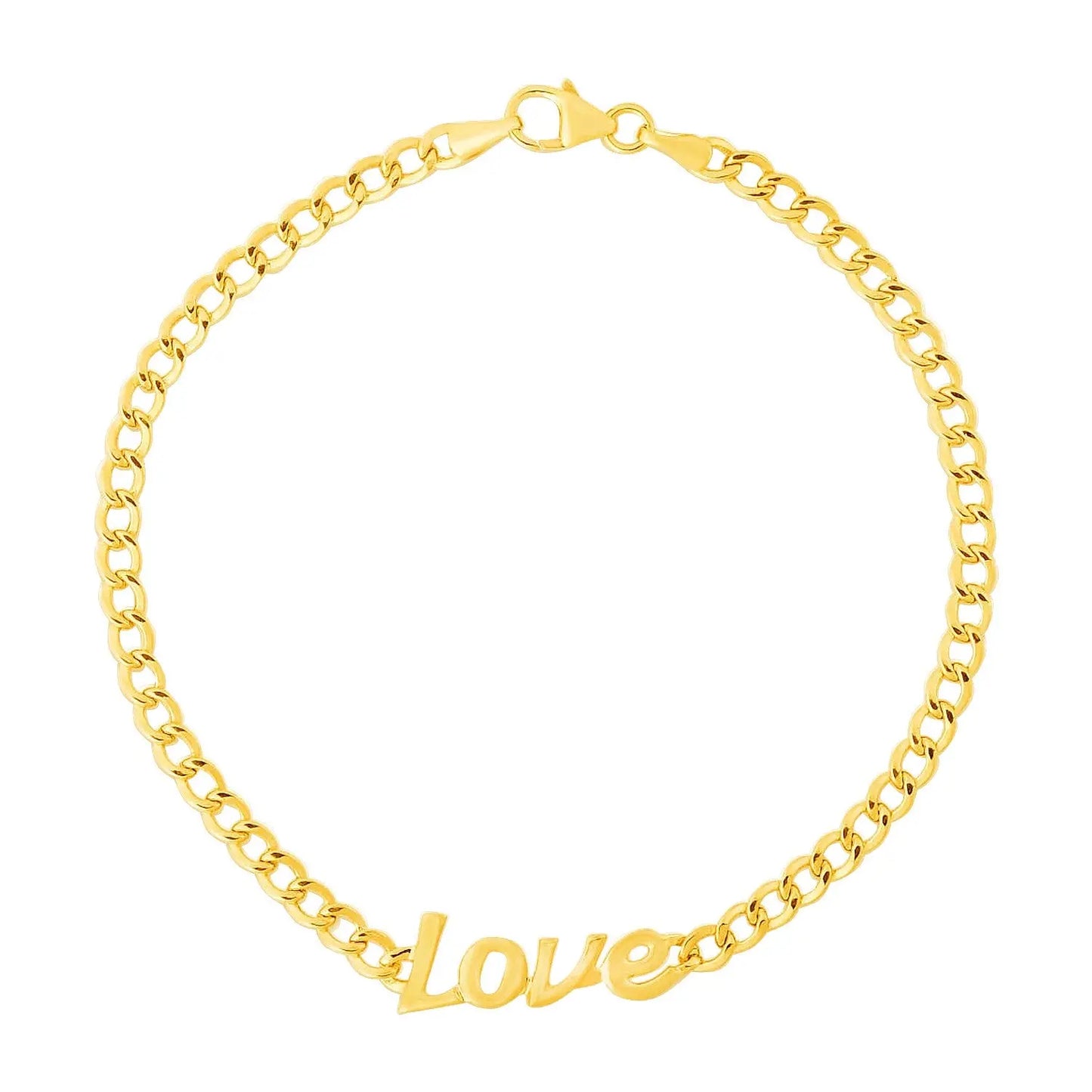 14k Yellow Gold 7 inch Curb Chain Love Bracelet RCJ Bracelets CELESTIA LUXE JEWELLERS