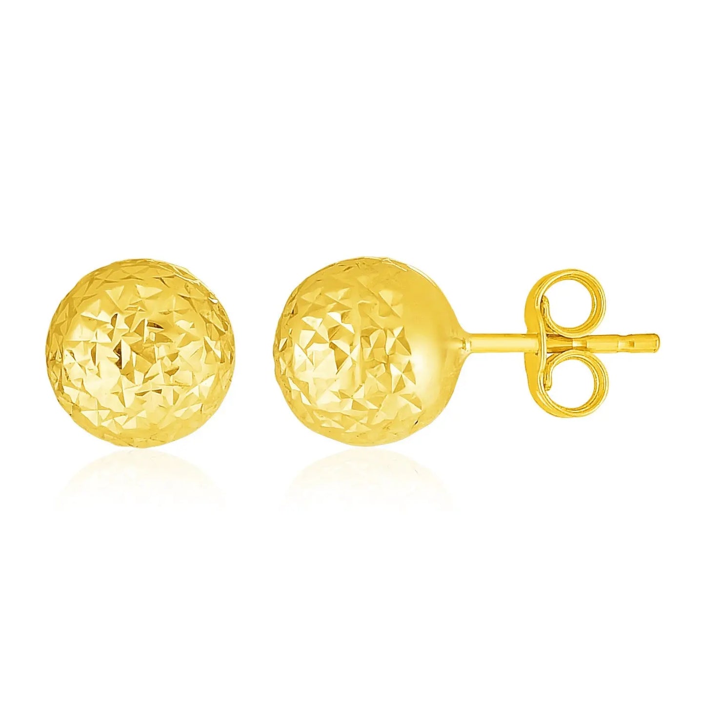 14k Yellow Gold Ball Earrings with Crystal Cut Texture(7mm) RCJ Earrings CELESTIA LUXE JEWELLERS