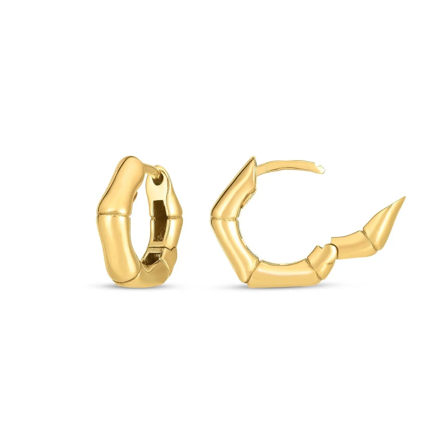 14k Yellow Gold Bamboo Huggie Hoops RCJ Earrings CELESTIA LUXE JEWELLERS