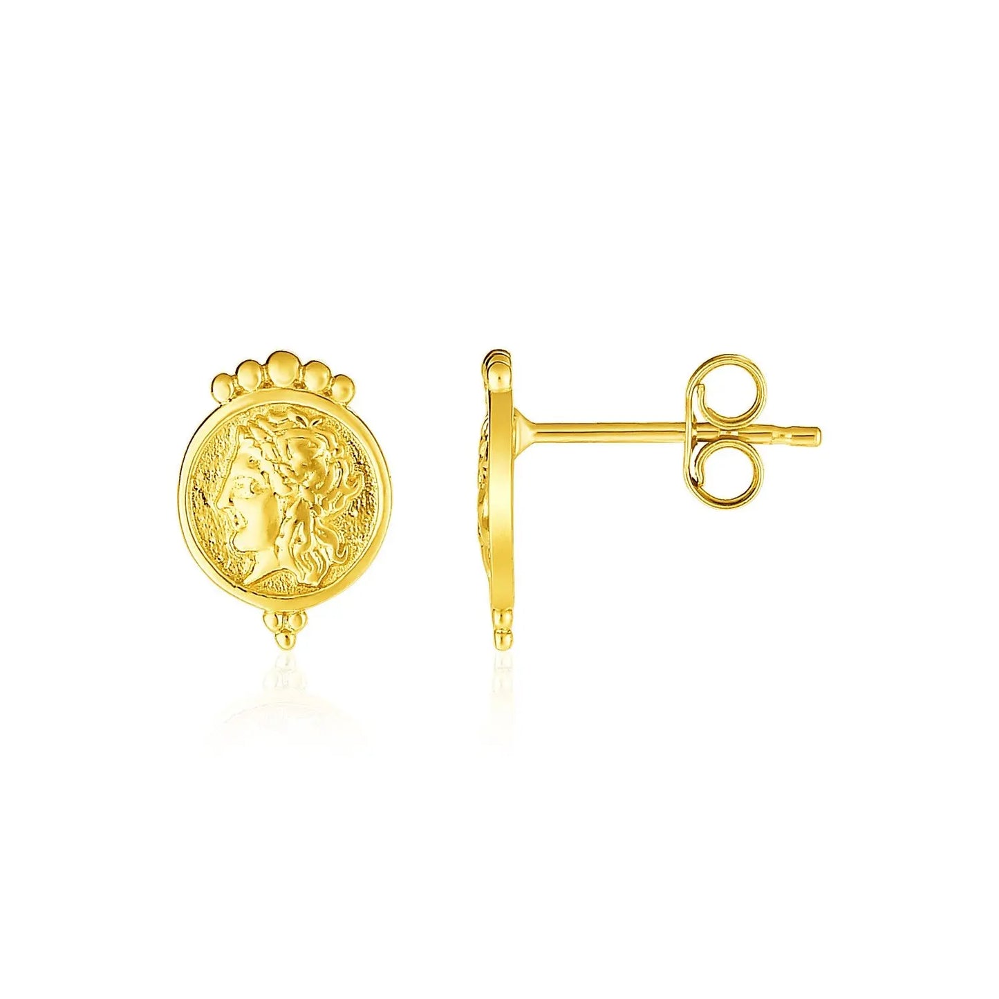 14k Yellow Gold Cameo Motif Post Earrings RCJ Earrings CELESTIA LUXE JEWELLERS