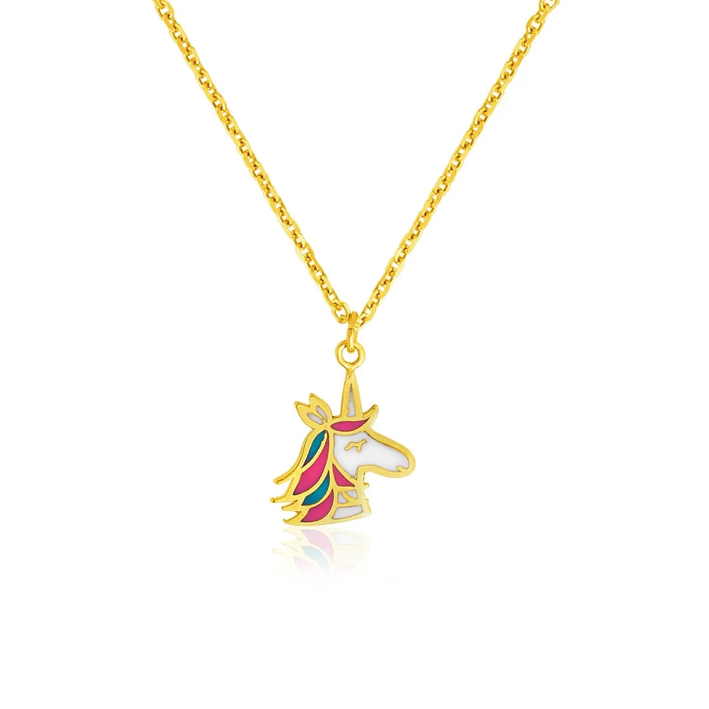 14k Yellow Gold Childrens Necklace with Enameled Unicorn Pendant RCJ Necklaces CELESTIA LUXE JEWELLERS