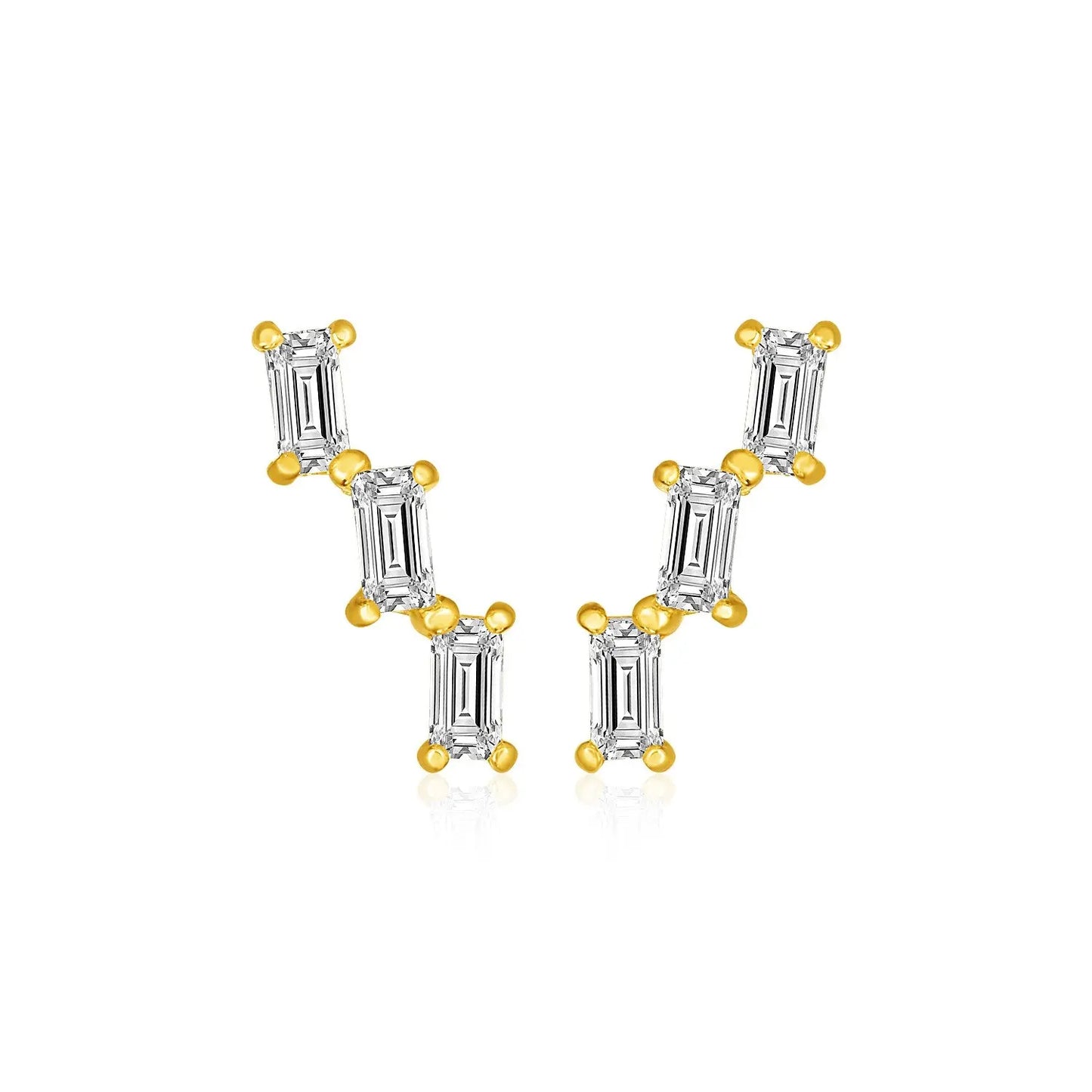14k Yellow Gold Climber Post Earrings with Baguette Cubic Zirconias RCJ Earrings CELESTIA LUXE JEWELLERS