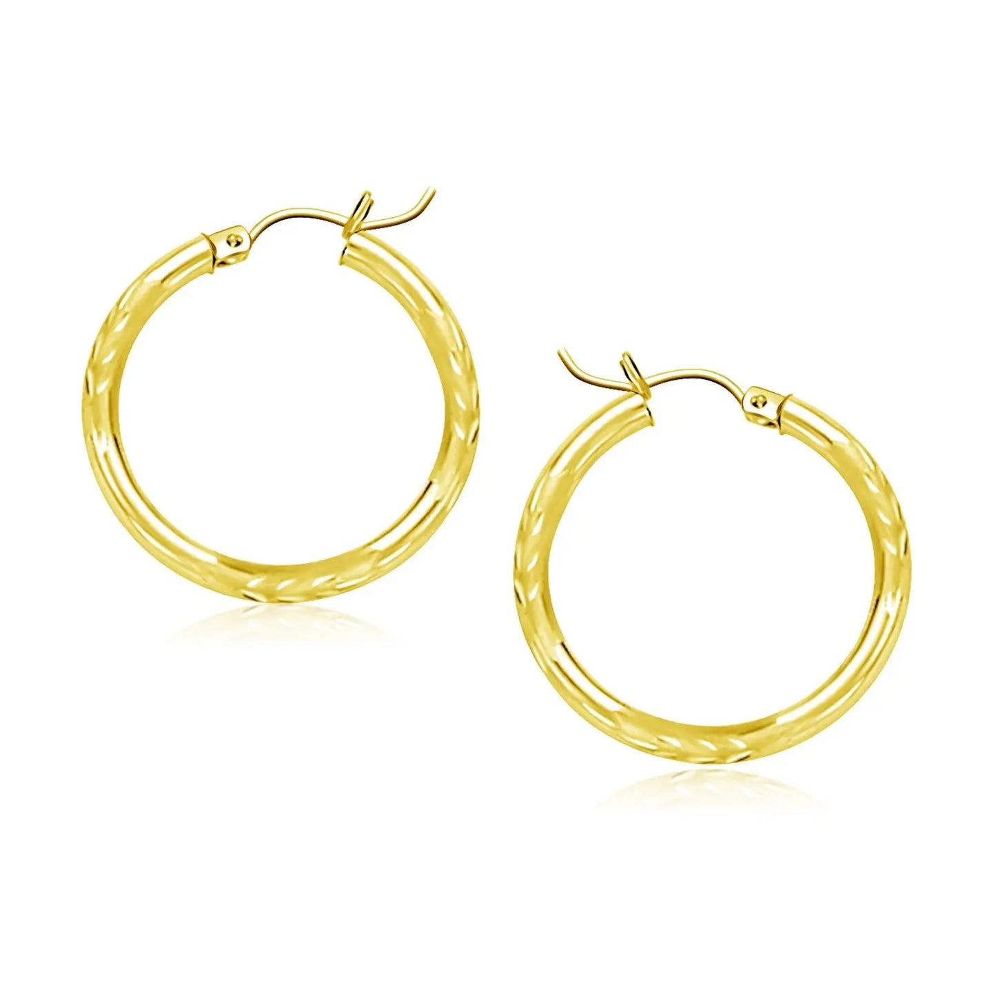 14k Yellow Gold Diamond Cut Hoop Earrings (3x20mm) RCJ Earrings CELESTIA LUXE JEWELLERS