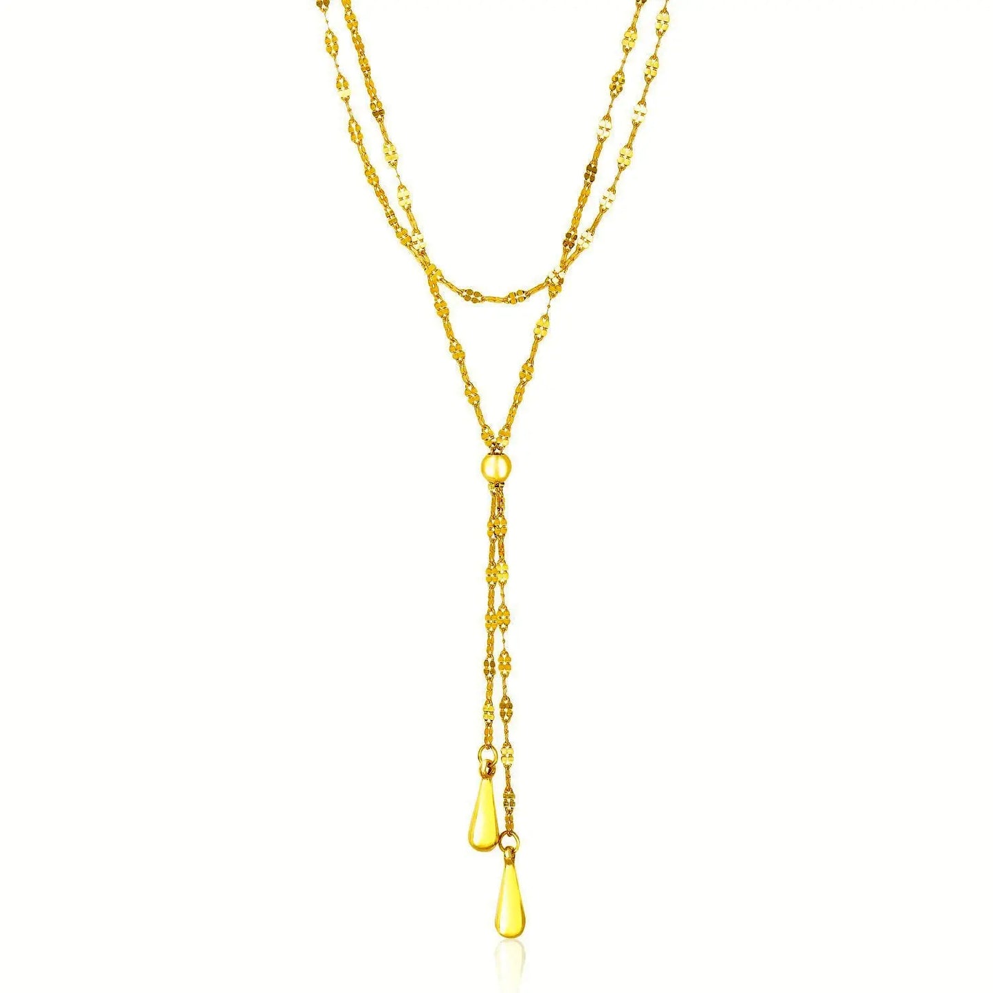 14k Yellow Gold Double Strand Chain with Puffed Heart Lariat Necklace RCJ Necklaces CELESTIA LUXE JEWELLERS