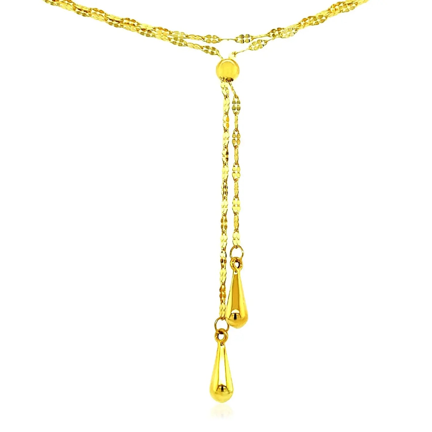 14k Yellow Gold Double Strand Chain with Puffed Heart Lariat Necklace RCJ Necklaces CELESTIA LUXE JEWELLERS