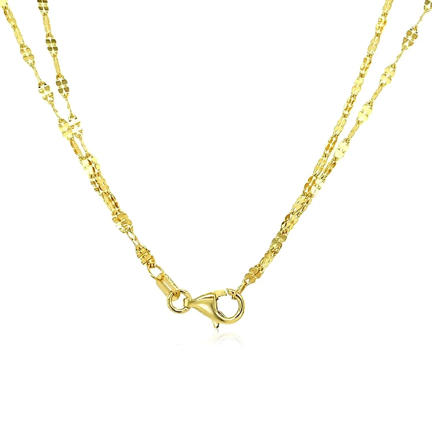 14k Yellow Gold Double Strand Chain with Puffed Heart Lariat Necklace RCJ Necklaces CELESTIA LUXE JEWELLERS