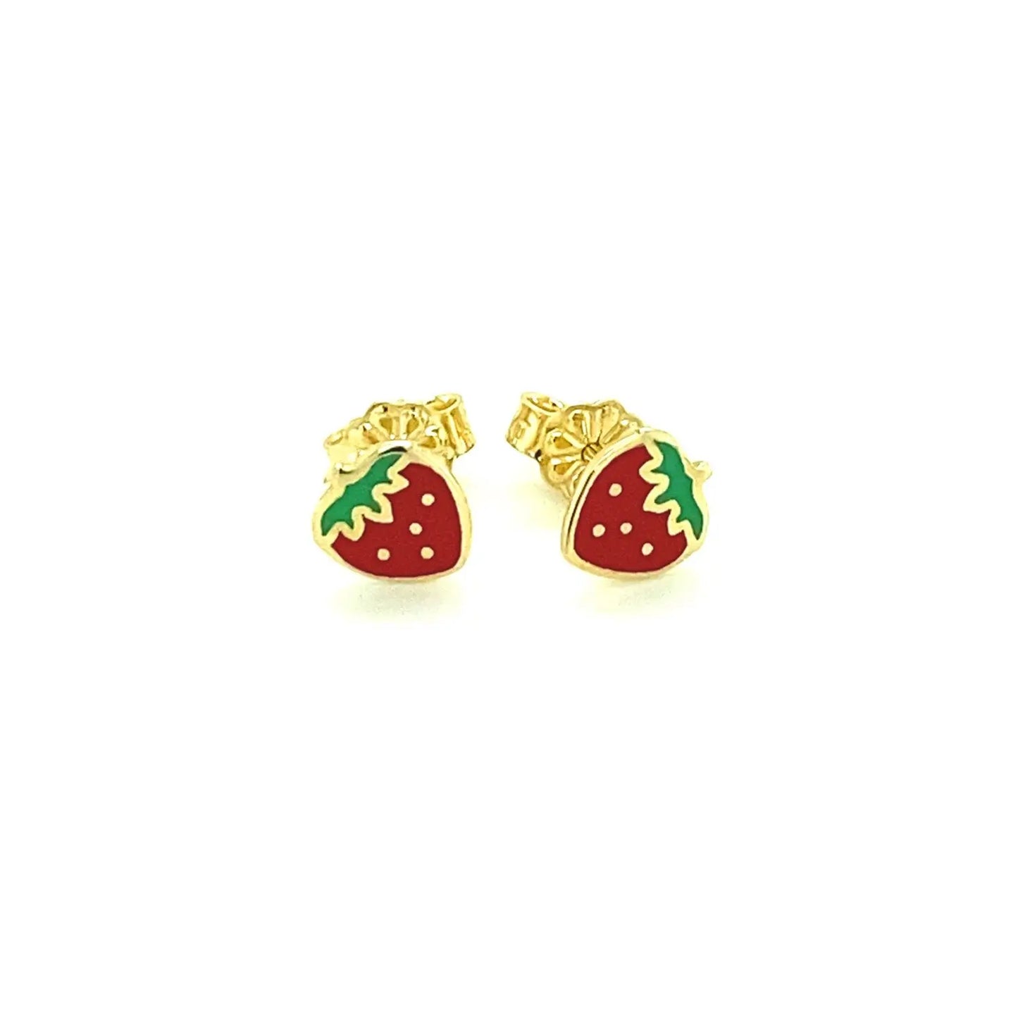 14k Yellow Gold Enameled Strawberry Childrens Earrings RCJ Earrings CELESTIA LUXE JEWELLERS