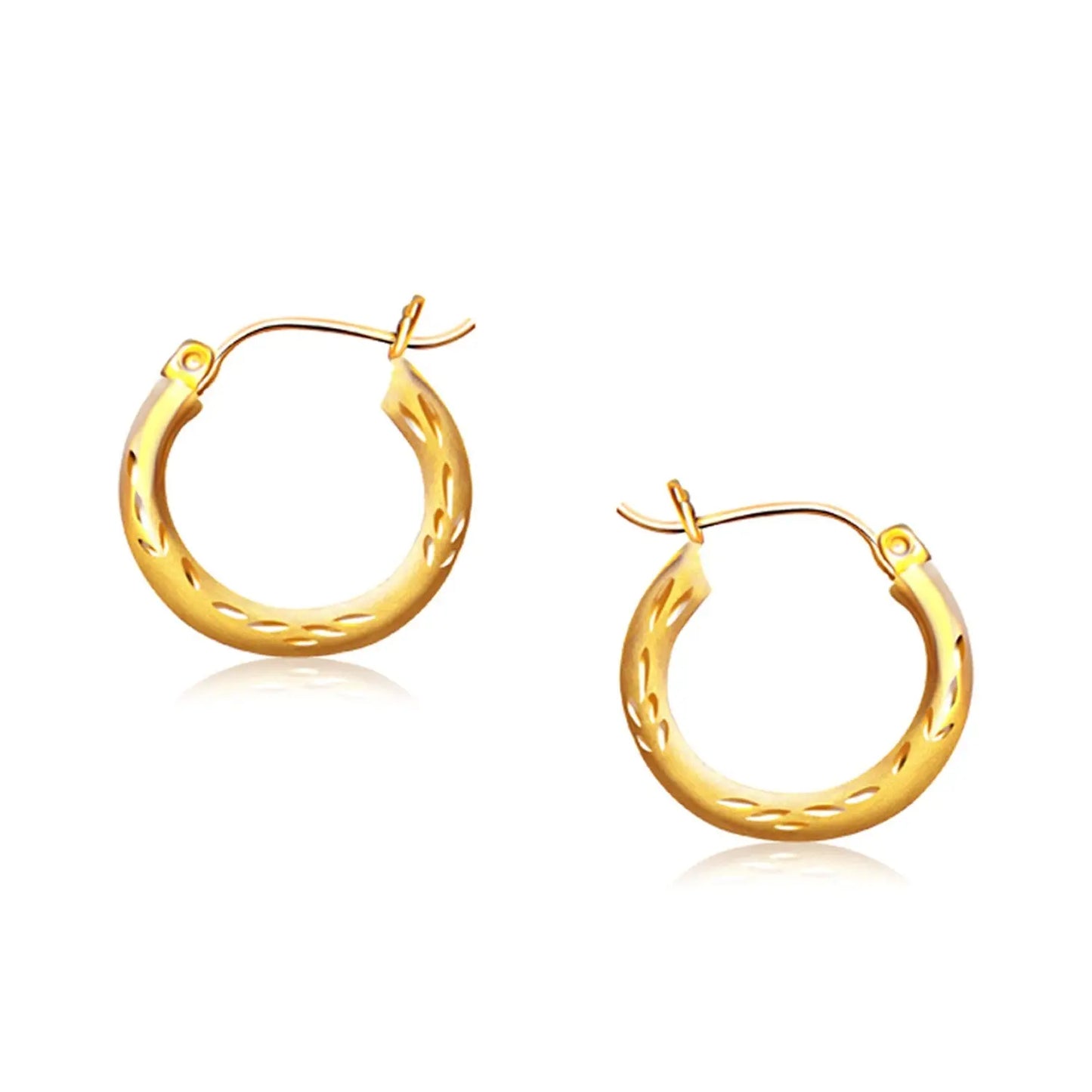 14k Yellow Gold Fancy Diamond Cut Hoop Earrings (3x15mm) RCJ Earrings CELESTIA LUXE JEWELLERS