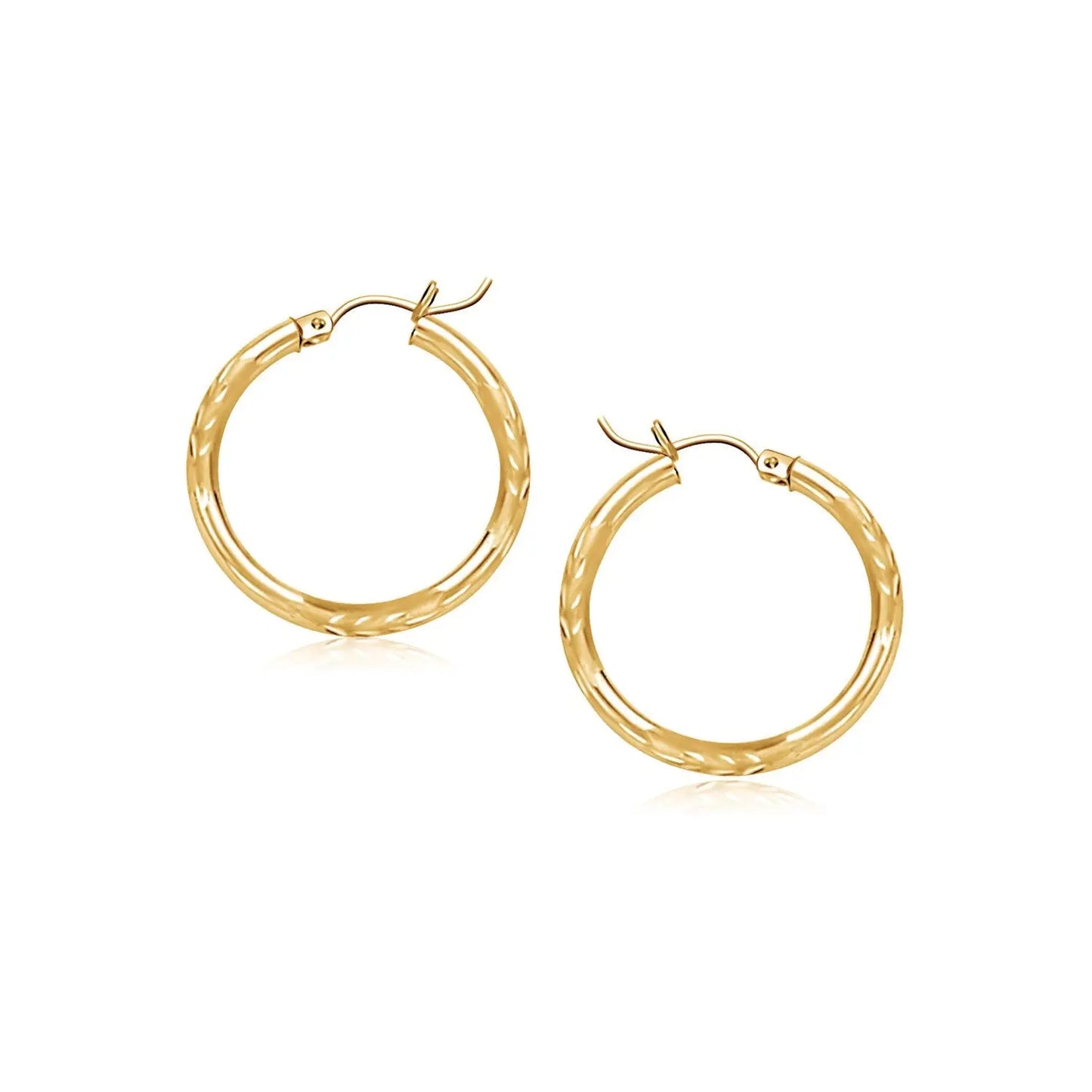 14k Yellow Gold Fancy Diamond Cut Slender Small Hoop Earrings (2x15mm) RCJ Earrings CELESTIA LUXE JEWELLERS