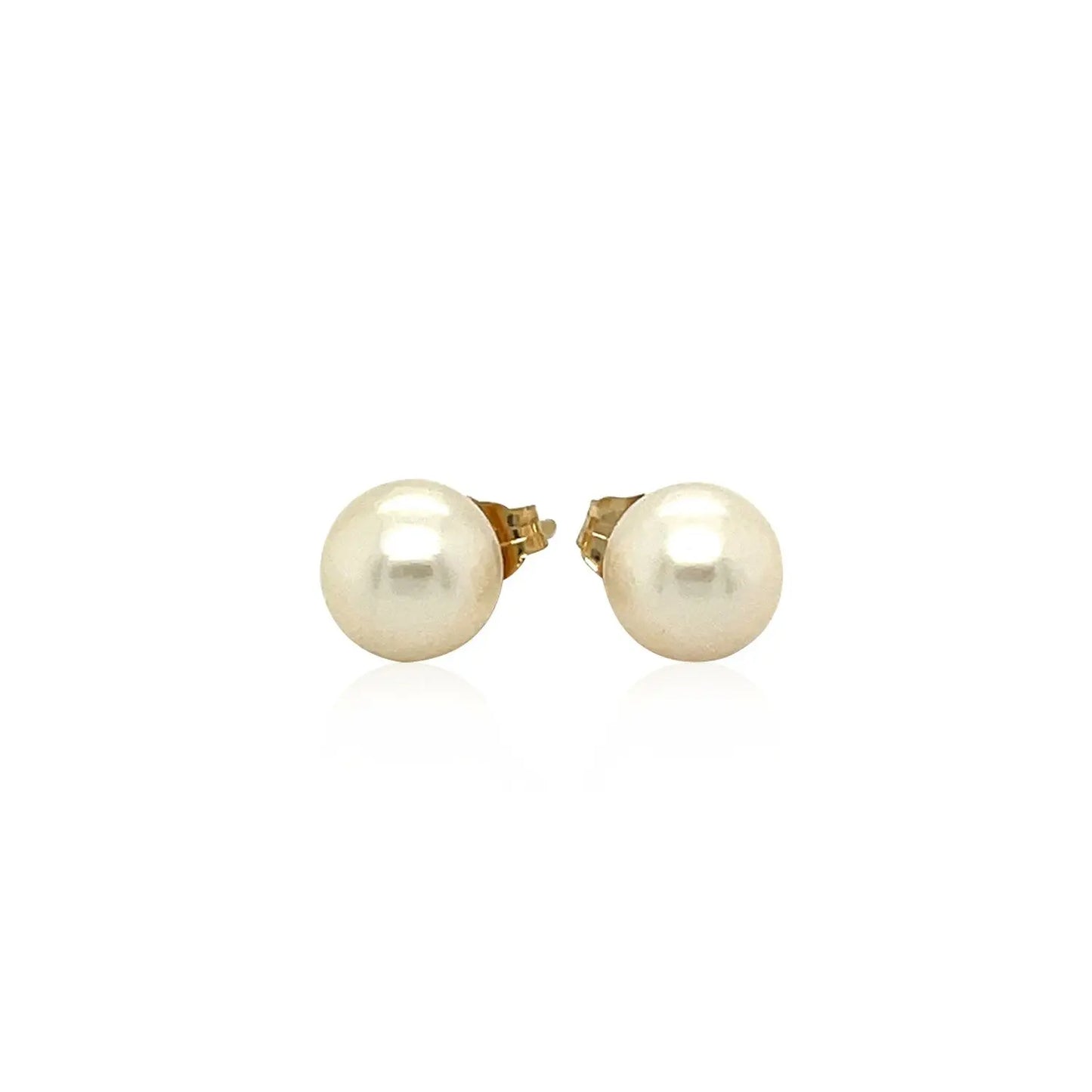14k Yellow Gold Freshwater Cultured White Pearl Stud Earrings (7mm) RCJ Earrings CELESTIA LUXE JEWELLERS