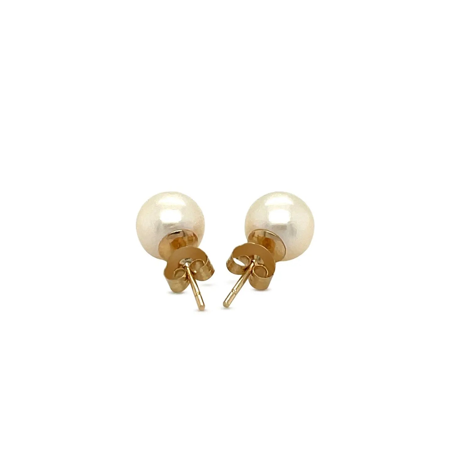14k Yellow Gold Freshwater Cultured White Pearl Stud Earrings (7mm) RCJ Earrings CELESTIA LUXE JEWELLERS