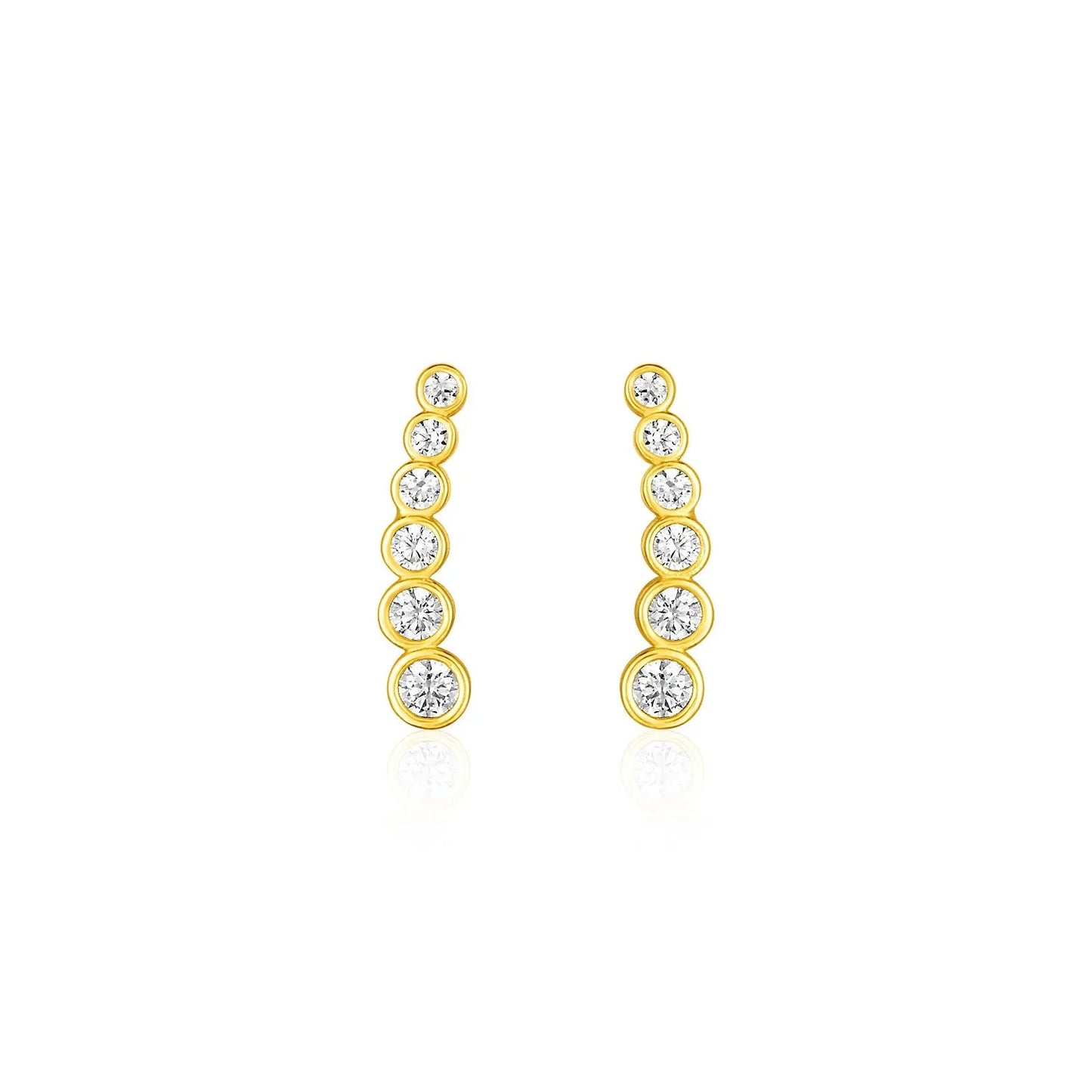 14k Yellow Gold Graduated Circles Climber Post Earrings with Cubic Zirconias RCJ Earrings CELESTIA LUXE JEWELLERS
