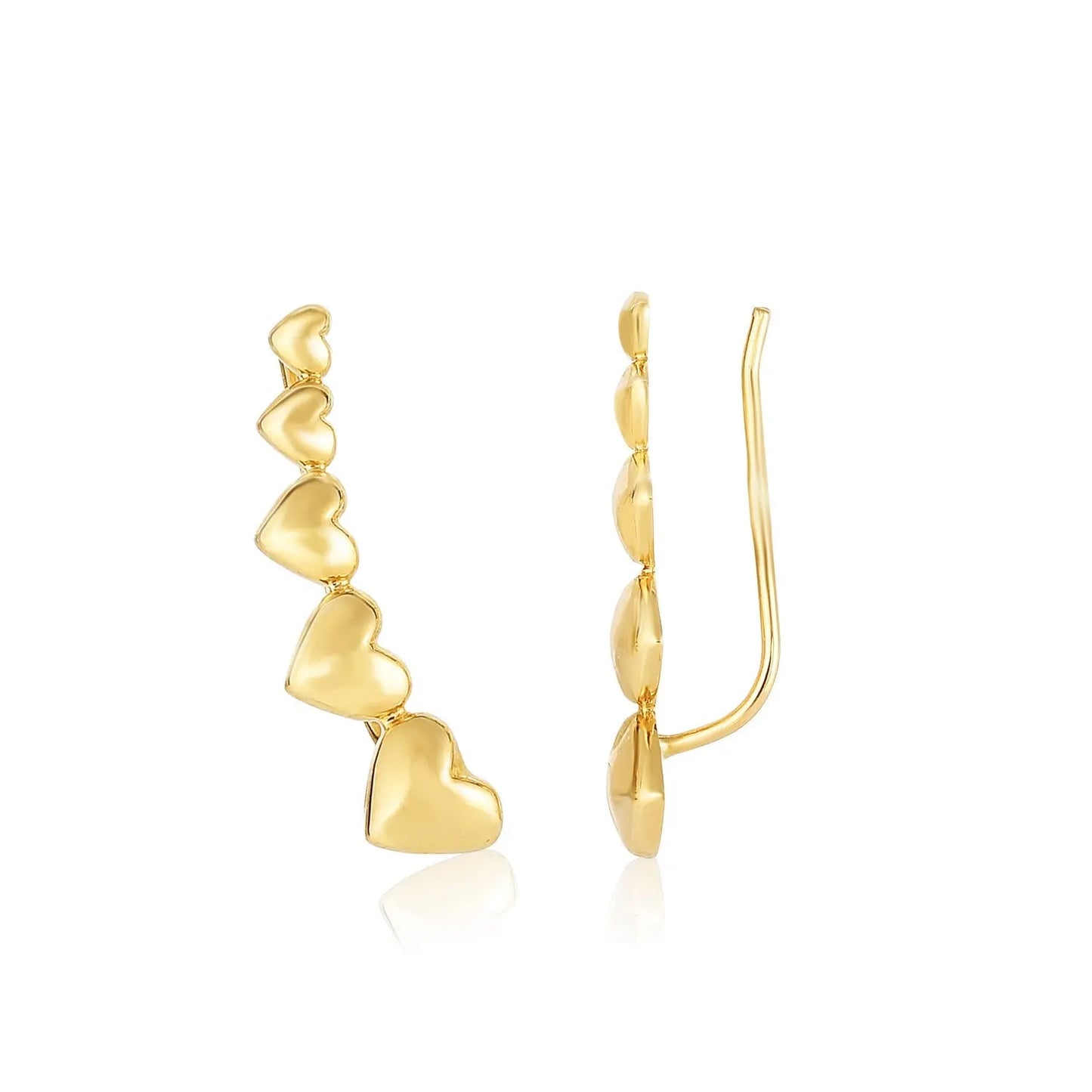 14k Yellow Gold Graduated Heart Climber Style Stud Earrings RCJ Earrings CELESTIA LUXE JEWELLERS