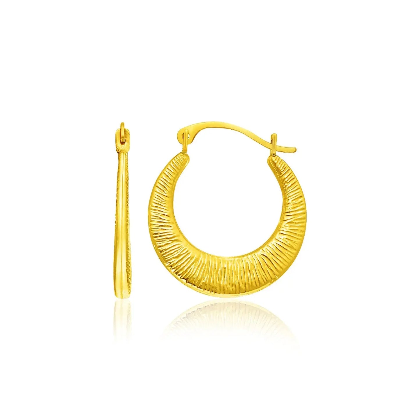 14k Yellow Gold Graduated Round Textured Hoop Earrings RCJ Earrings CELESTIA LUXE JEWELLERS
