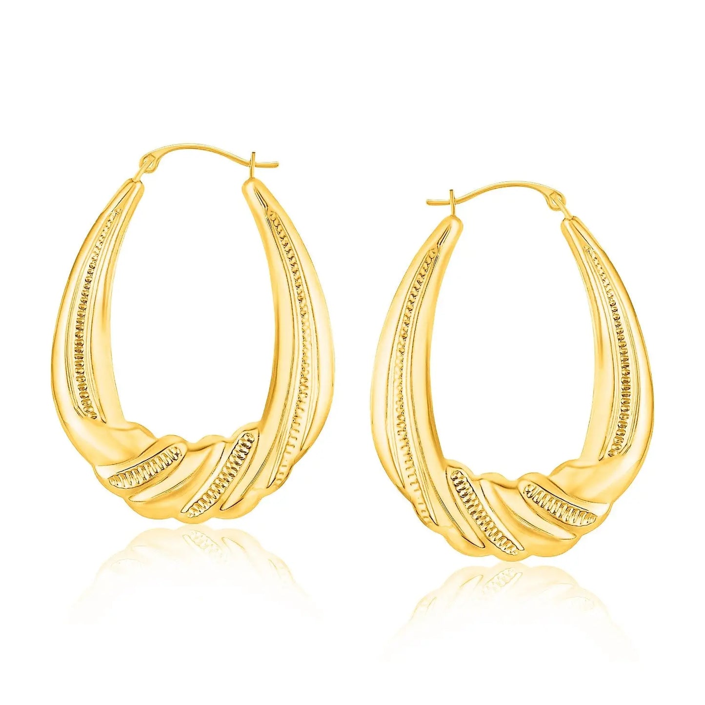 14k Yellow Gold Graduated Textured Oval Hoop Earrings RCJ Earrings CELESTIA LUXE JEWELLERS