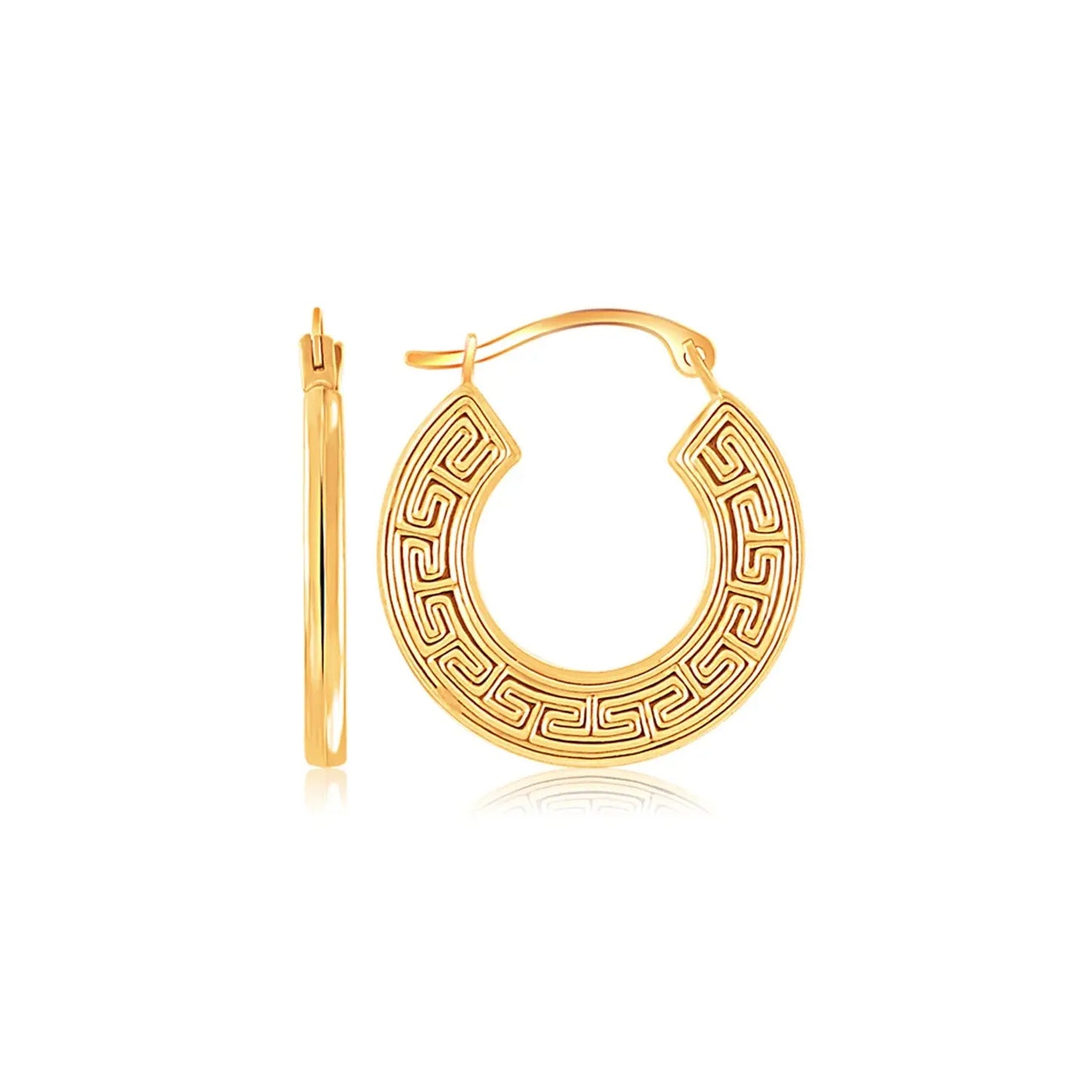 14k Yellow Gold Greek Key Small Hoop Earrings RCJ Earrings CELESTIA LUXE JEWELLERS