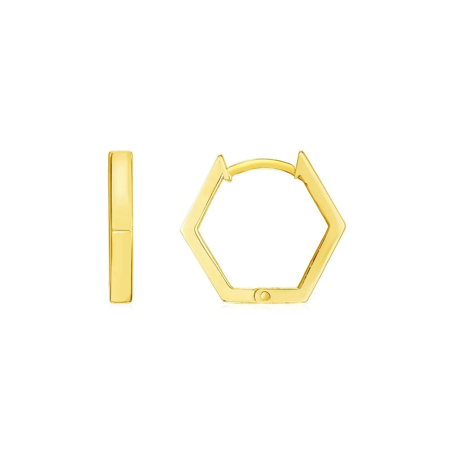 14k Yellow Gold Hexagon Huggie Hoops Earrings RCJ Earrings CELESTIA LUXE JEWELLERS